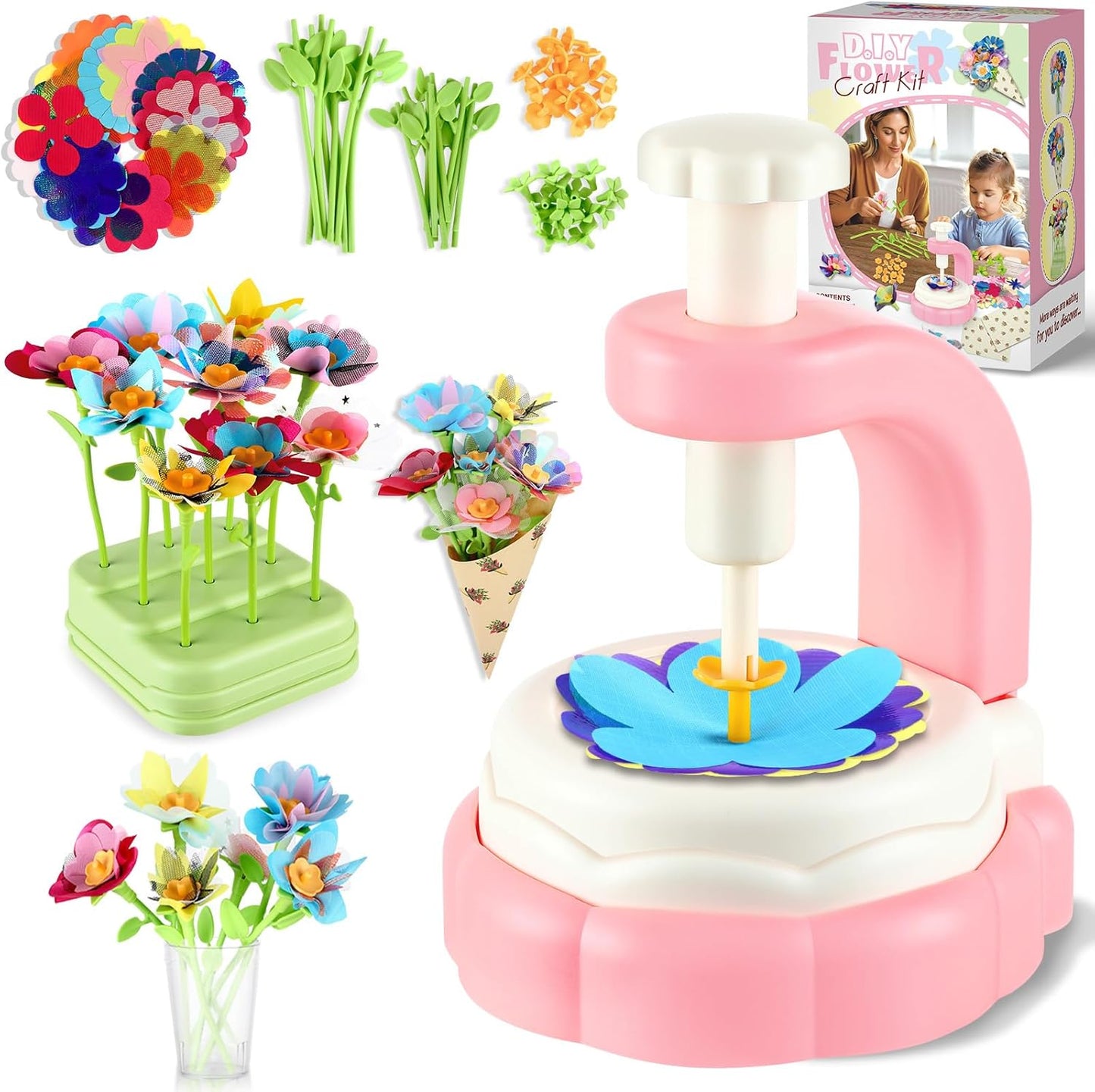 VoyCliza Flower Craft Kit for Girls Ages 4-8 – DIY Bouquet Maker Toy with Wrapping Paper, Creative Art Birthday Gift for Kids, Educational Craft Toys for Girls Age 5 6 7