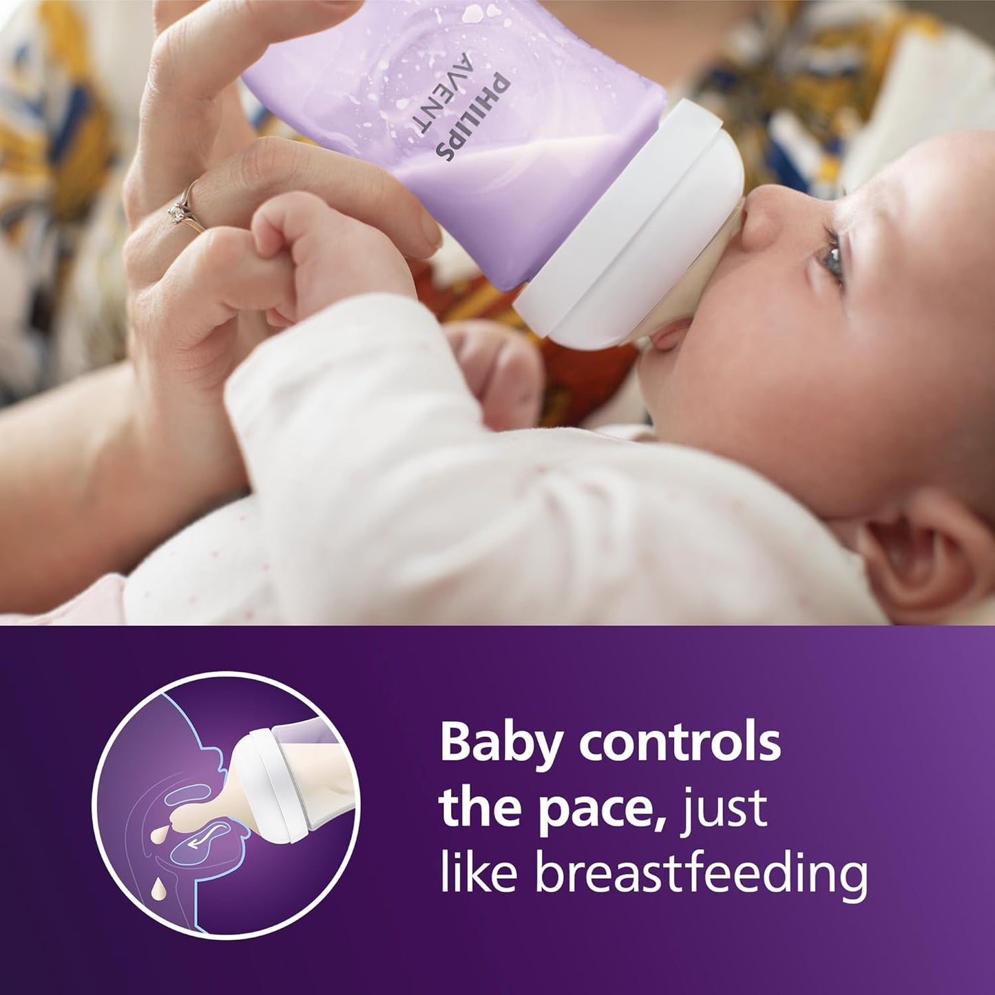 Philips Avent Natural Baby Bottles with Natural Response Nipples (Medium Flow, Flow 3), 9oz, Purple, 4-Pack, SCY903/34