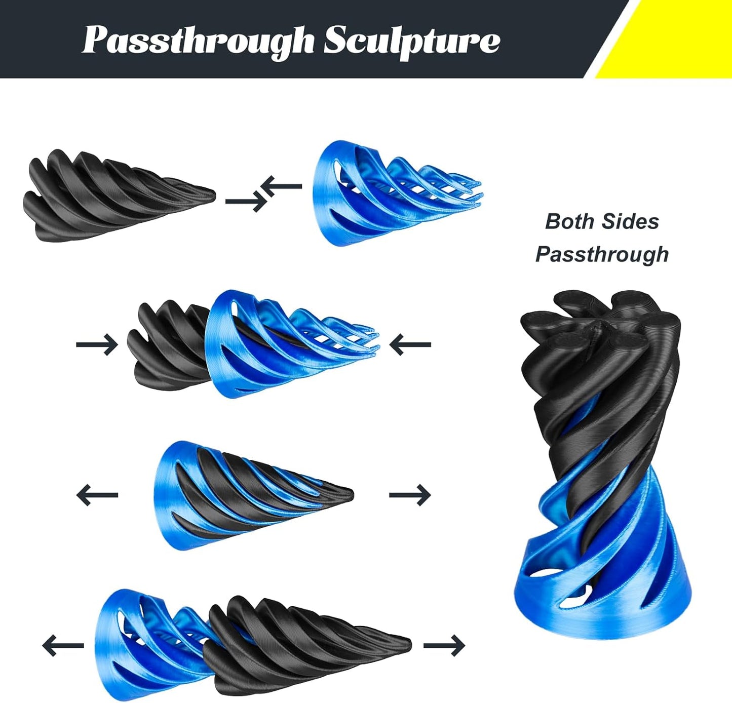 Impossible Pyramid Passthrough Sculpture 3D Printed Spiral Cone Toy Spiral Cone Fidget Toy Pass Through Pyramid Fidget Toy Stress Relief Desk Toy Pyramid Model Relax Anxiety Toy Children Adult Black