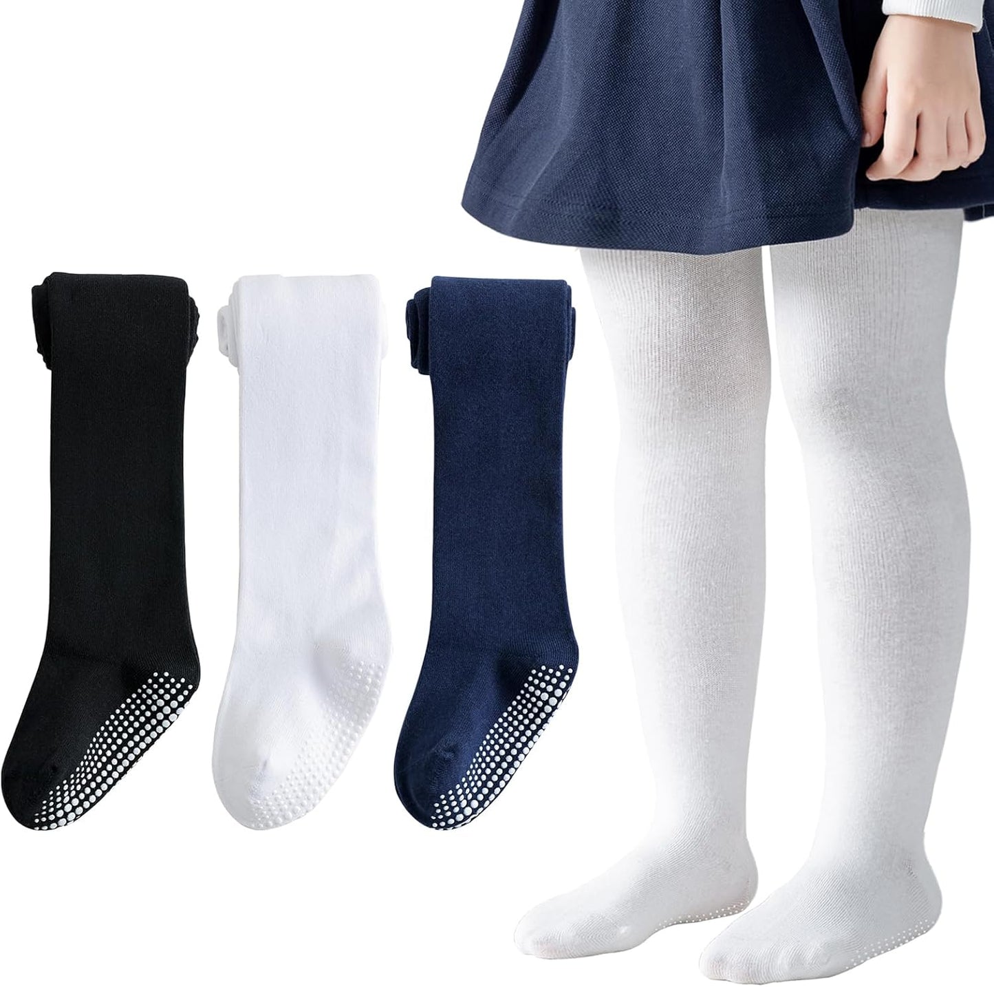 Marchare Baby Girls Tights Thick Cotton Solid Leggings Winter Warm Stockings With Non Slip Grips