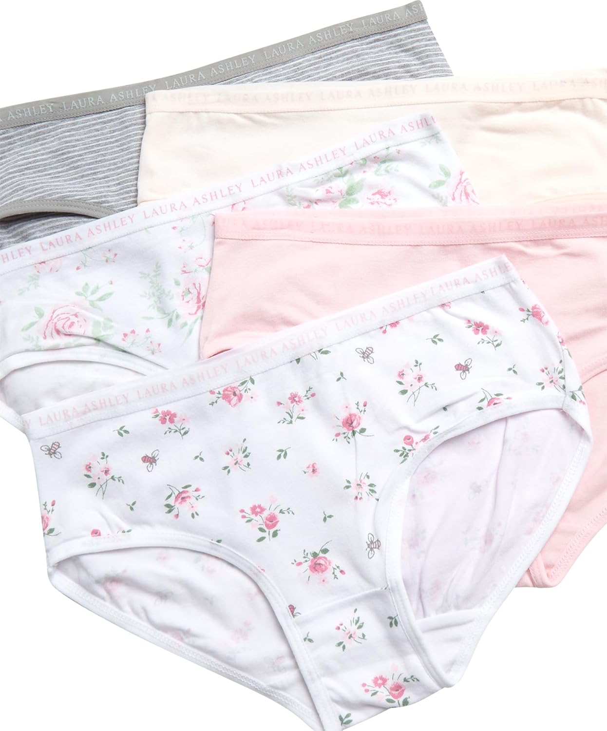 Laura Ashley Girls Underwear - 5 Pack Soft Stretch Breathable Panties for Girls - Lightweight Cotton Panties (Size: 4-12)
