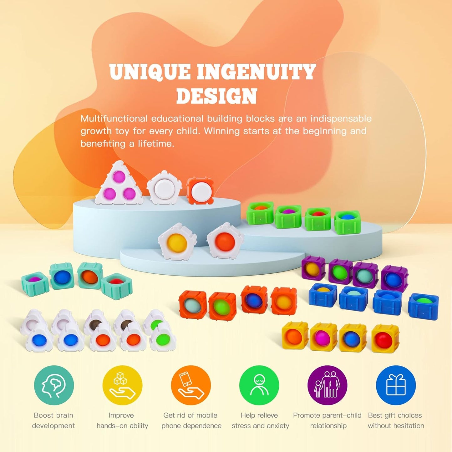 Popit Boy Toys Girl Dimple Fidgets Block Toys Pack Kids 39PCS DIY Push Poppers Fidget Blocks Sensory Toy Set Autism Children Adults Stress Relief Poppet Bubbles Toys Gift Toddler 3 12