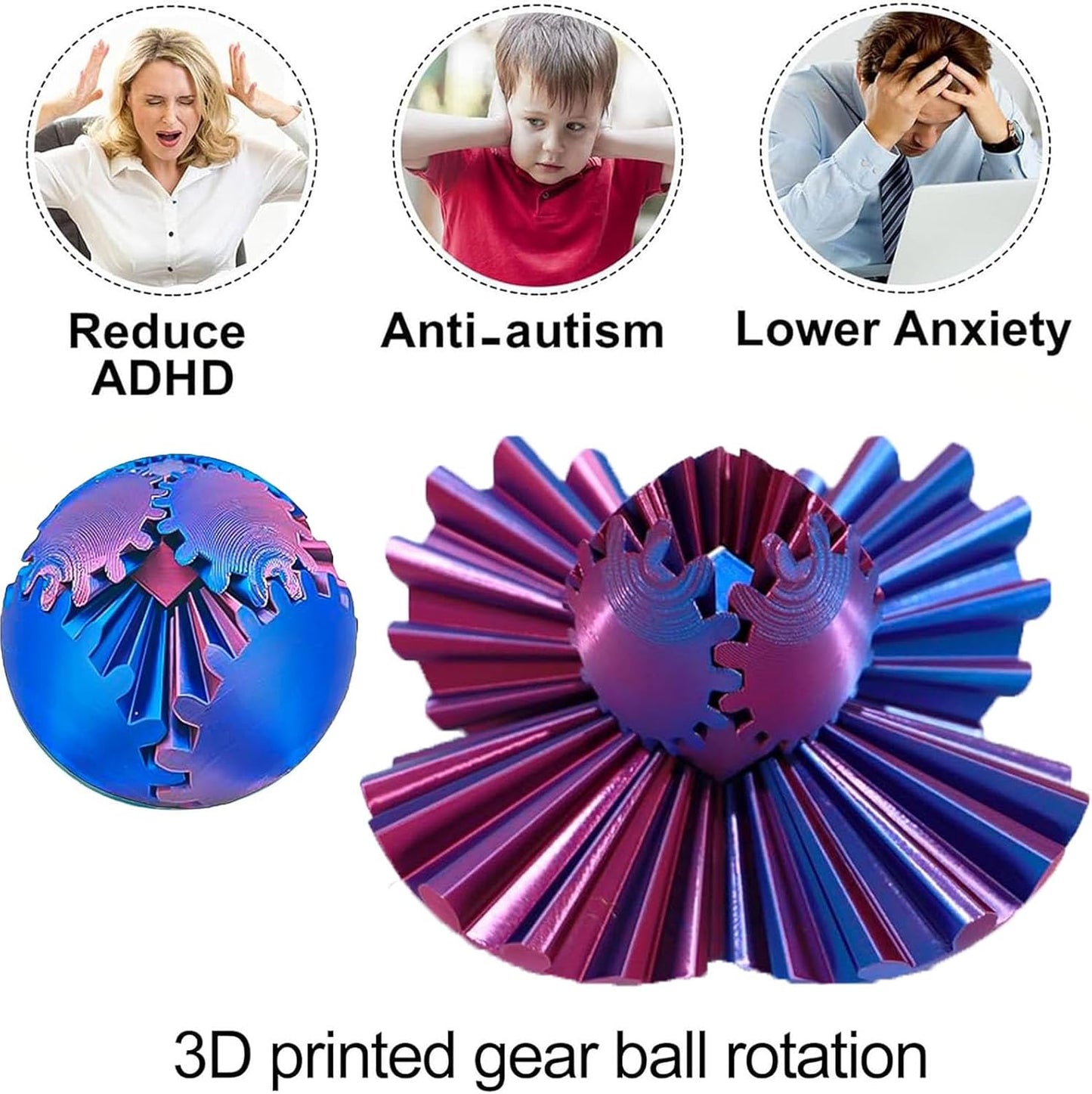 DIY Gear Ball, 3D Printed Gear Ball, Gear Ball Spin Ball or Cube Fidget Toy, Gear Sphere Desk Toy, Perfect for Stress and Anxiety Relaxing Fidget Toy Kids Adult Christmas Birthday Gift (Red)