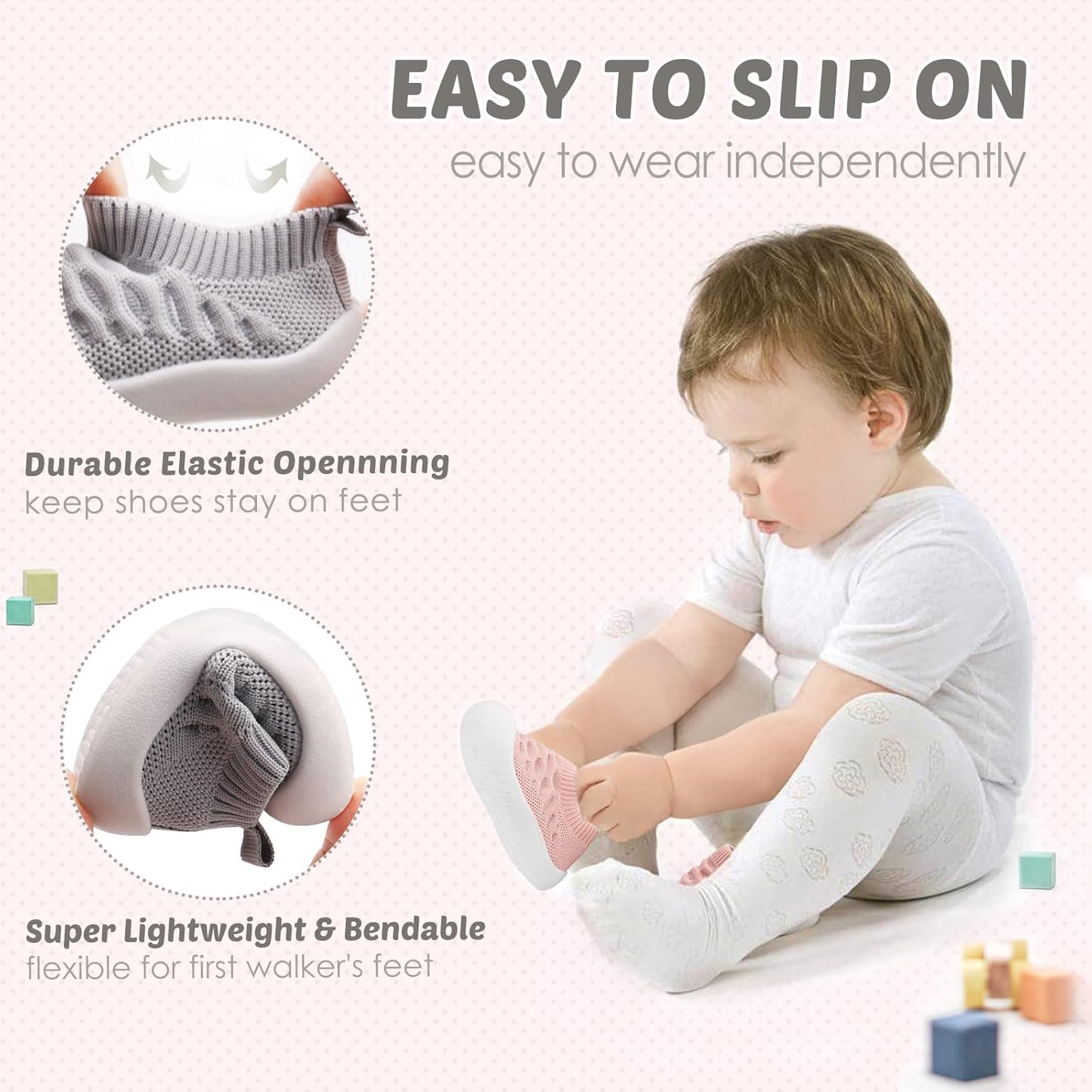 Baby First-Walking Shoes 1-4 Years Kid Shoes Trainers Toddler Infant Boys Girls Soft Sole Non Slip Cotton Canvas Mesh Breathable Lightweight TPR Material Slip-on Sneakers Outdoor