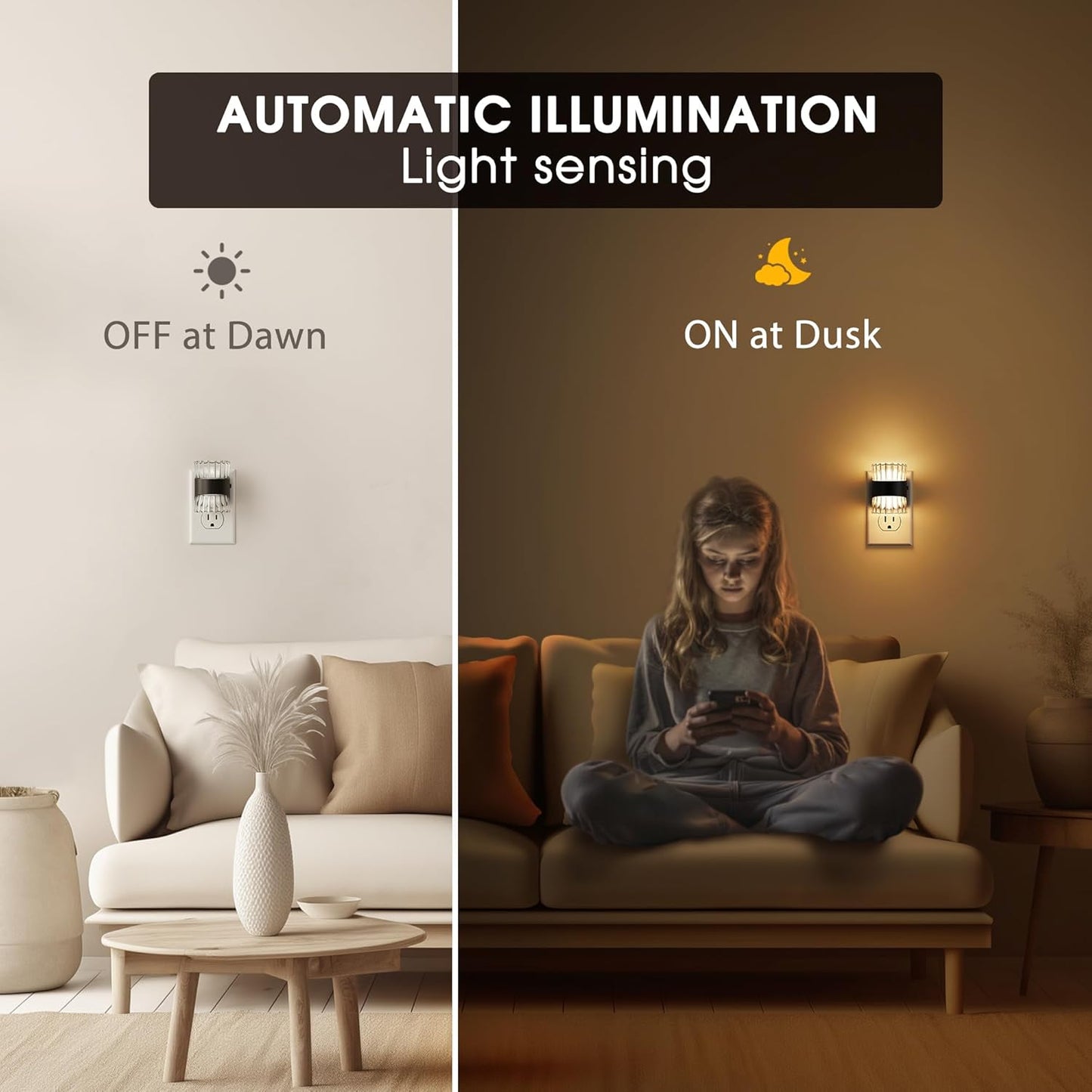 Night Light, Night Lights Plug into Wall, LED Clear Night Light for Kids, Adjustable Brightness NightLights with Dusk to Dawn Sensor for Bedroom Bathroom, 3000K/4000k/5000K, 2 Pack