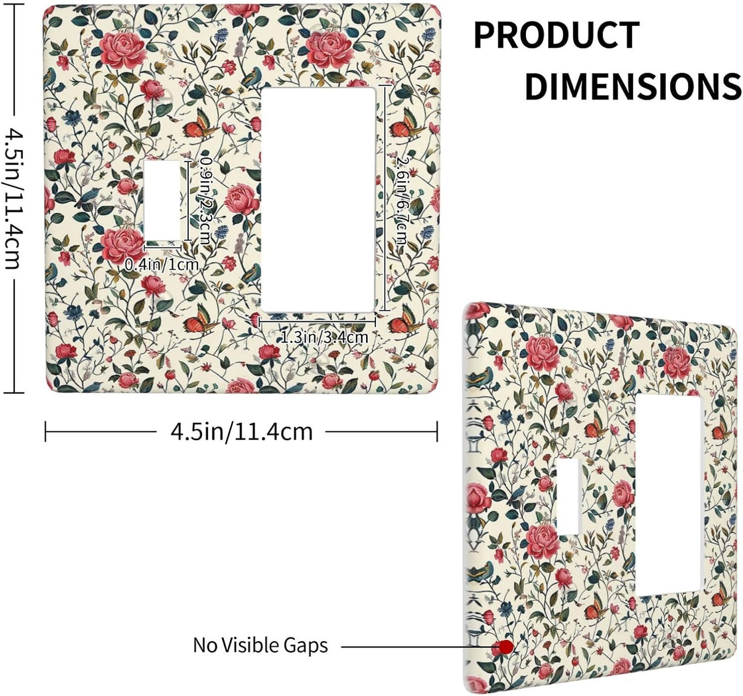 Outlet Covers Vintage Flowers Rose Leaf Bird Butterfly 1 Toggle 1 Rocker Combination Decorative Wall Plate Electrical Switch Plates Light Switch Cover Plate for Bedroom living Room Decor