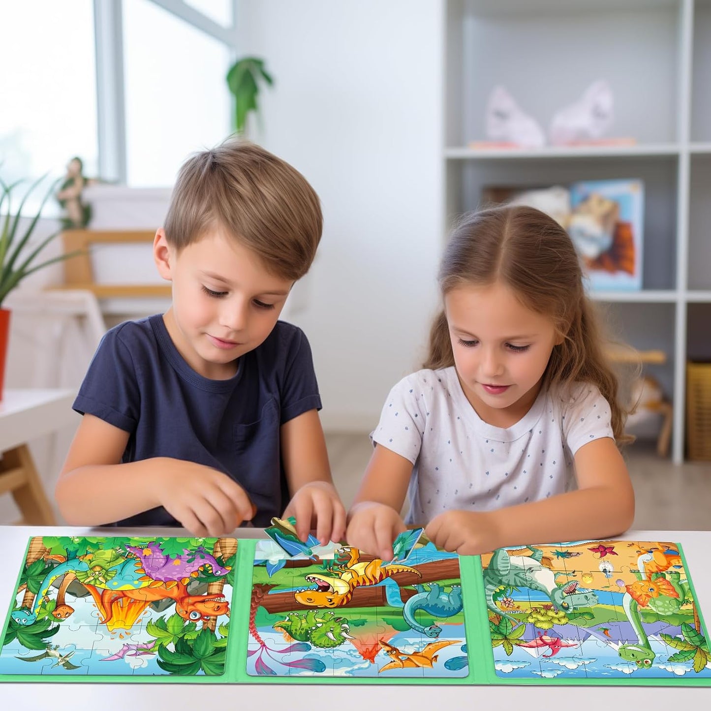 Magnetic Puzzles for Toddlers 3-5 , 75-Pieces Travel Toys , Dinosaur Puzzles Ages 4-6, Educational Learning Magnets, Road Car Trip & Airplane Activities Toys for 3 4 5 6 7 Girls Boys Gift