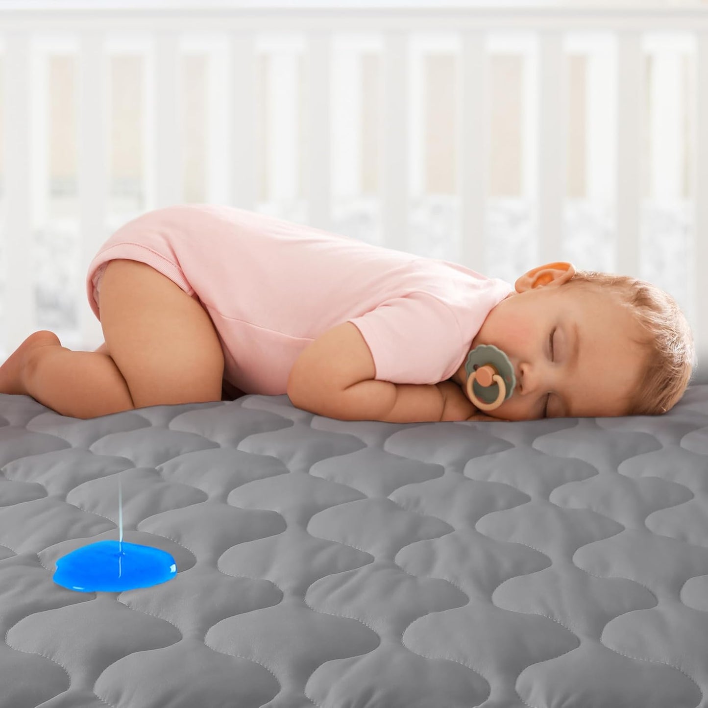 Yoofoss Waterproof Mini Crib Mattress Protector, Quilted Baby Mattress Pad Cover Soft and Breathable, Machine Washable Portable Mattress Protector for Standard Mini Crib Size 38"X24" - Dark Grey