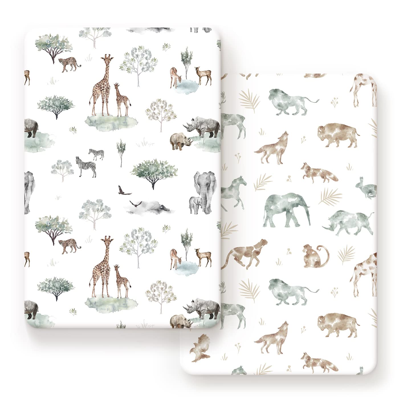 Stretchy Ultra Soft Jersey Knit Fitted Pack n Play Sheets Set 2 Pack, Portable/Mini Crib Sheets for Boys and Girls, Stylish Playard Sheets Fitted Safe and Snug, African Savannah Animals Pattern