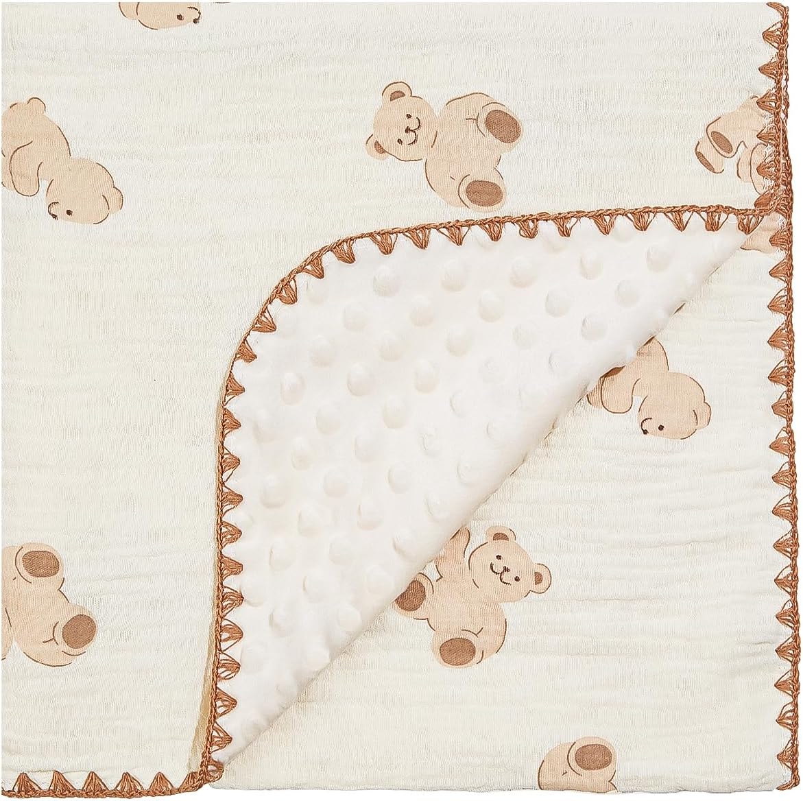 Baby Blanket Double Layer Cotton 40 x 40 Soft Receiving Blanket with Pattern Machine Washable Bear