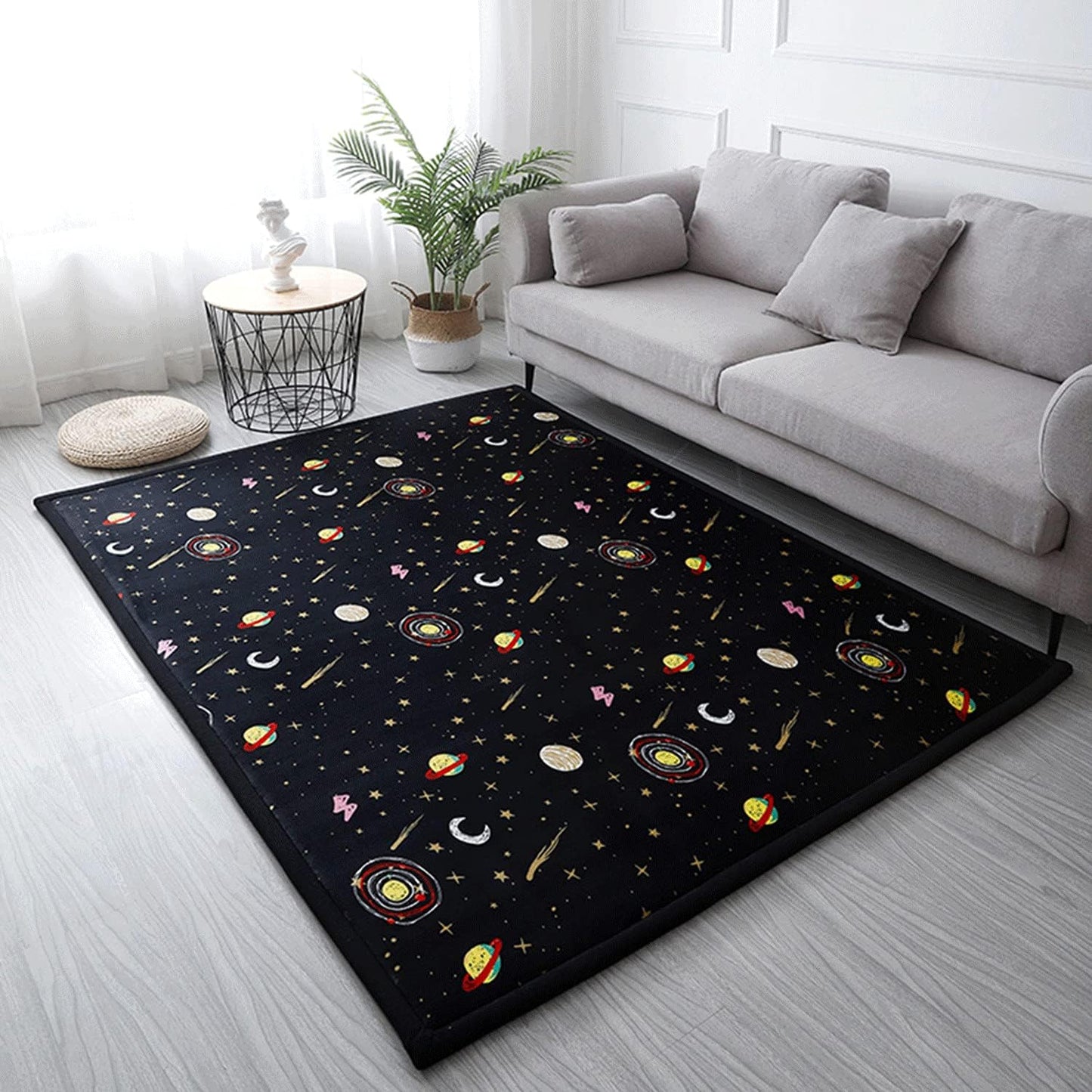 Loartee Coral Velvet Area Rug - 1" Thick Memory Foam Baby Play Mat, Washable Toddler Carpet, Home Decor for Living Room, Nursery, Kids Bedroom, Astral Black, 4'3"x6'3"