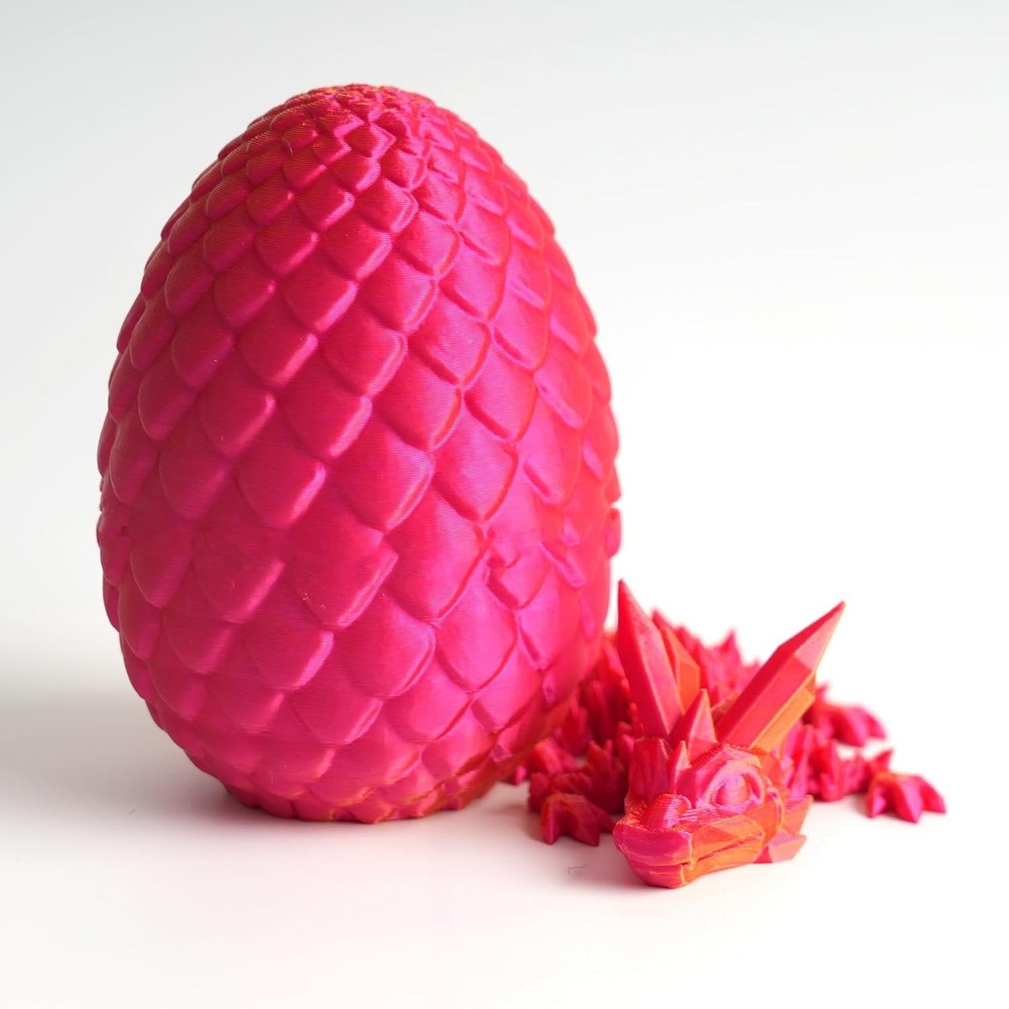 Dragon Egg - Surprise Egg with 8” Pearly Sheen Dragon Inside, 3D Printed Gift, Articulated Dragon Toy for Birthday, Home Decor (8” Red Mix Gold)