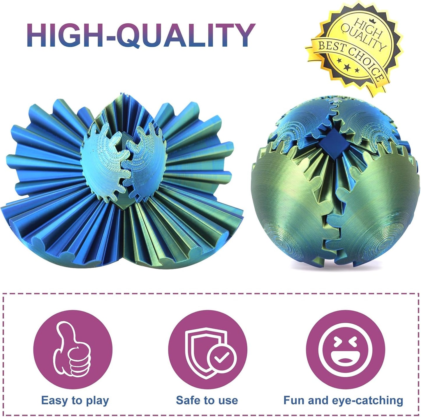 Gear Ball, Gear Sphere, 3D Printed Gear Ball Spin Ball Cube Fidget Toys GearSphere Ball, Stress Ball, Gear Sphere Desk Toy, Fidget Ball, Gear Toy for Stress and Anxiety Relaxing (Laser Color B)