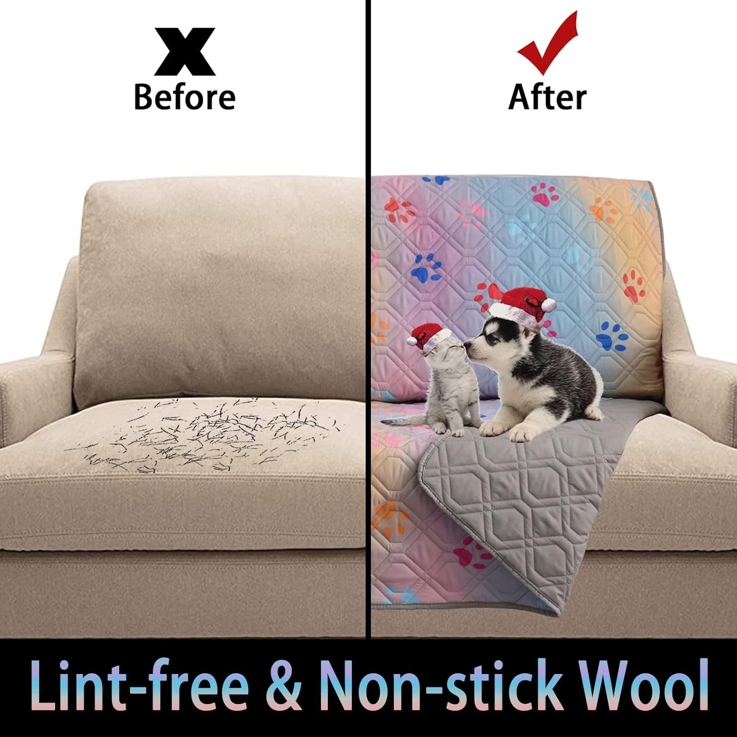 100% Waterproof Dog Bed Cover 68x82 inch Reversible Changing Pad Reusable Camping Mat for Kids/Pet/Dog/Cat Washable Geometric Embroidery Blanket Patchwork Rainbow Dog Paw Printed+Gray