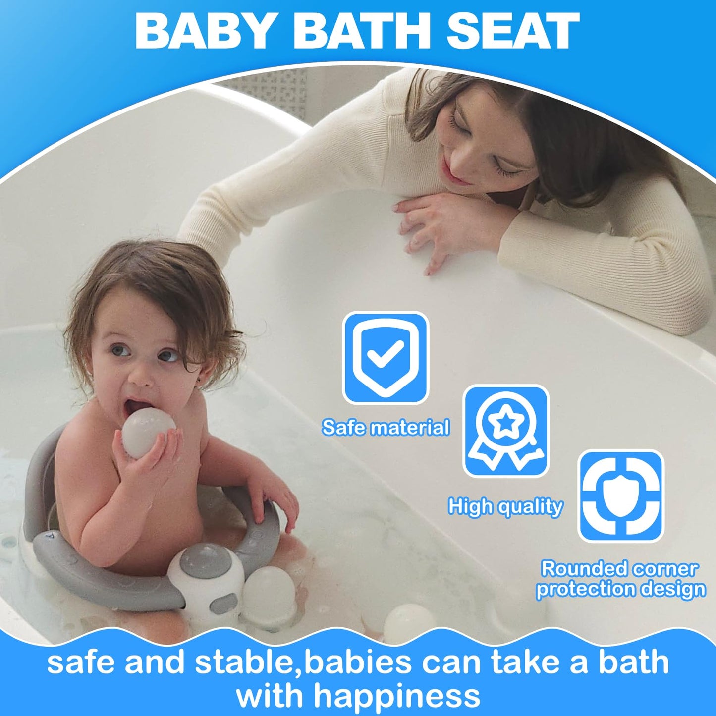 Baby Bath Seat, Baby Bath Seat for 6 Months & Up, Baby Bathtub Seat with Secure Suction Cups, Non-Slip Infant Bath Seat,Blue