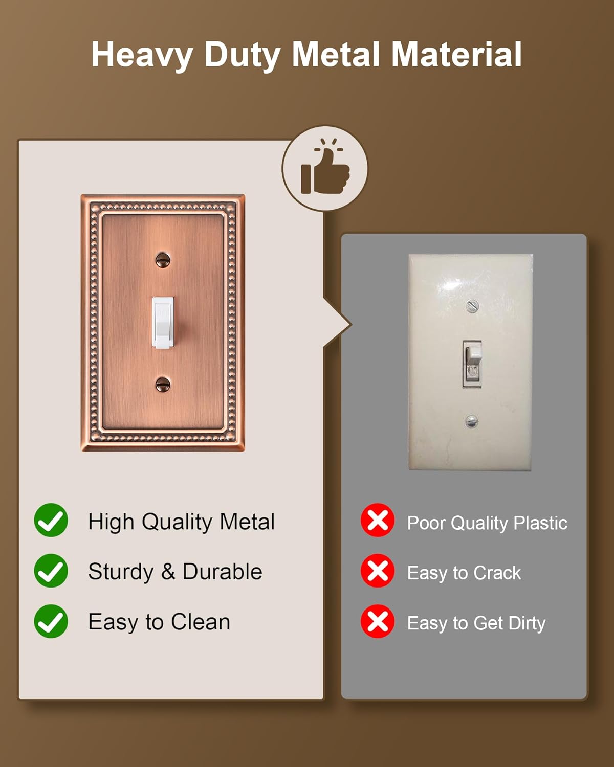 2-Pack Single Toggle Light Switch Cover Plate, Pearls Decorative Switch Plate Covers, Antique Copper 1 Gang Metal Wall Plate, Corrosion Resistant