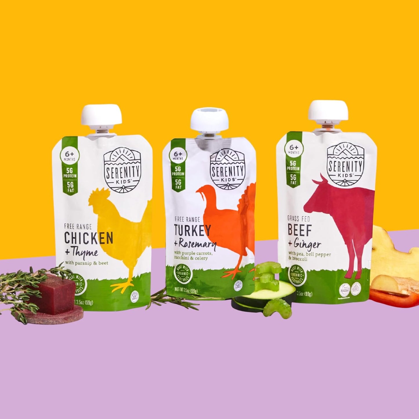 Serenity Kids 6+ Months Chicken Baby Food Pouches - BPA-Free Pouches - Free-Range Chicken & Organic Parsnip, Beet & Thyme - Protein-Rich & No Added Sugar - 3.5 Oz, 12 Pack