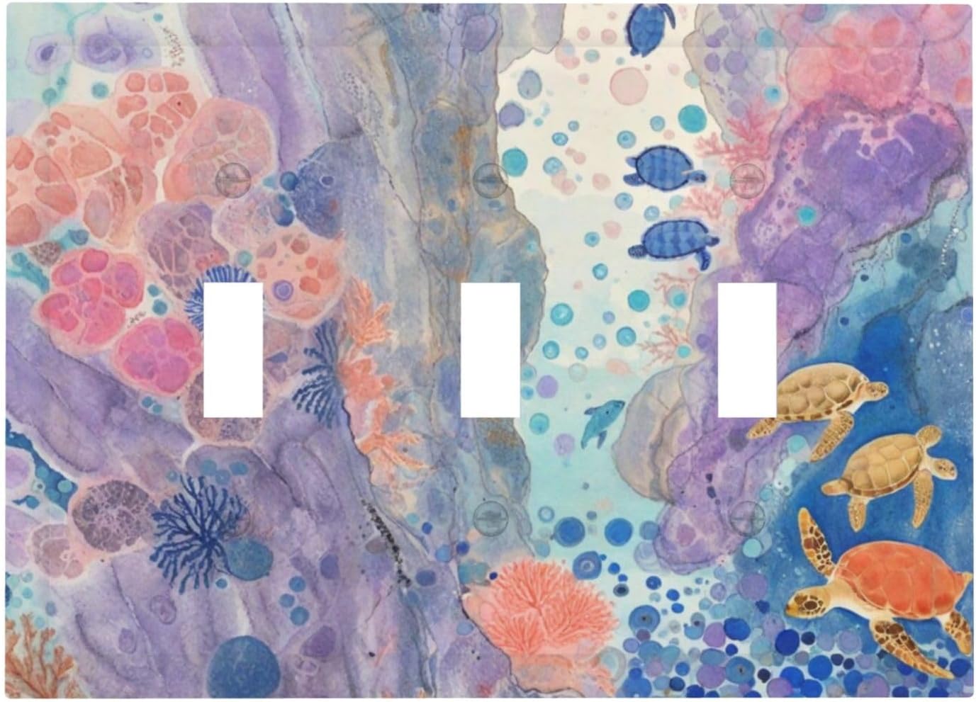 Turtle Coral Fish Watercolor Colorful Underwater World Decorative Switch Plates 3 Gang Wall Plate Triple Toggle Light Switch Cover Faceplate Electrical Wall Panels for Kids Room Home Decor