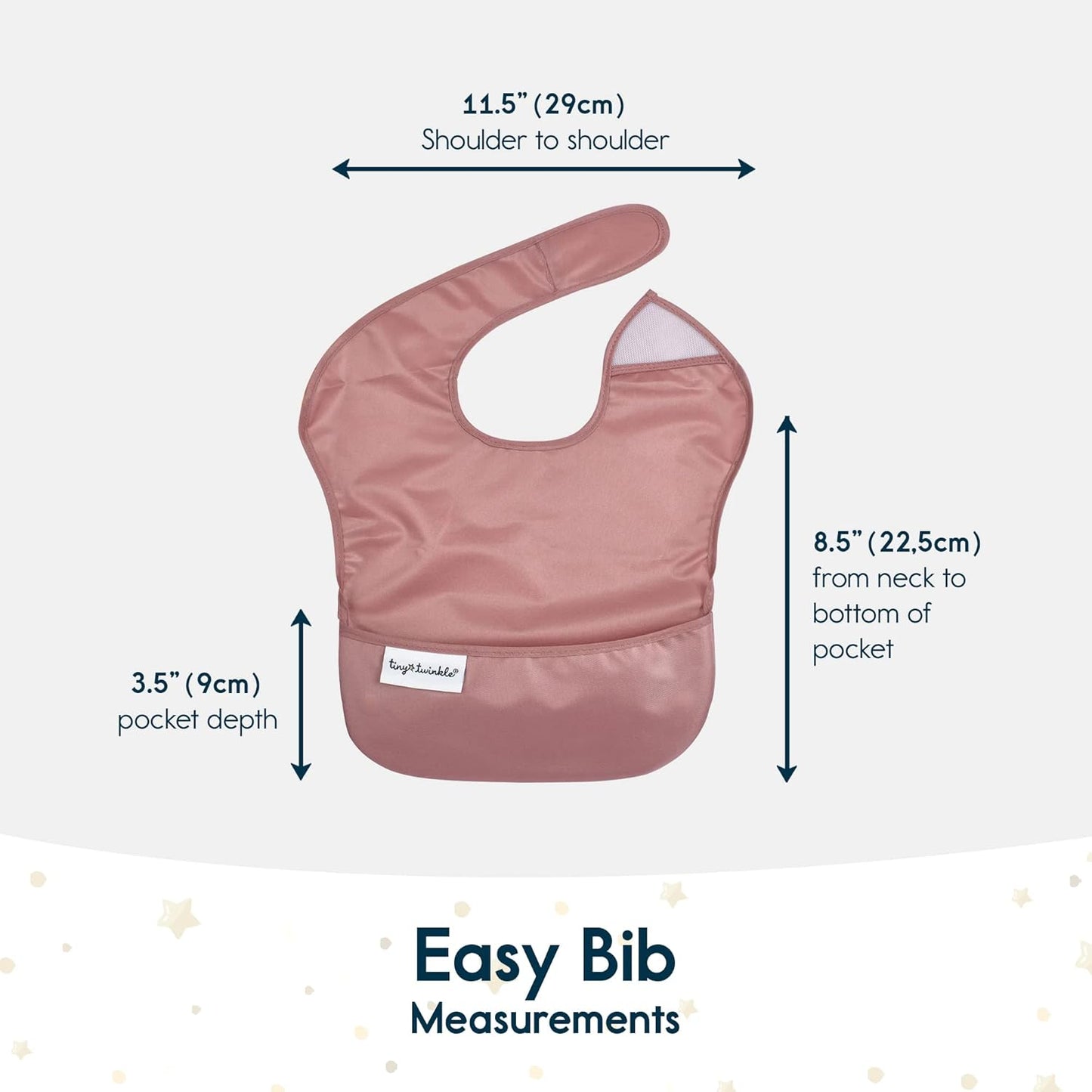 Tiny Twinkle Mess Proof Baby Bibs for Eating - Waterproof, Wipeable Bibs - Toddler Bibs - Travel Friendly - PFAS, PVC, BPA, Phthalate Free - Baby Food Bibs(5 Pack,Girl Solids)