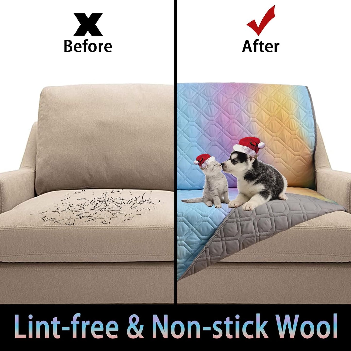 100% Waterproof Dog Bed Cover 30x70 inch Reversible Changing Pad Reusable Camping Mat for Kids/Pet/Dog/Cat Washable Geometric Embroidery Blanket Patchwork Rainbow Ombre Printed+Gray