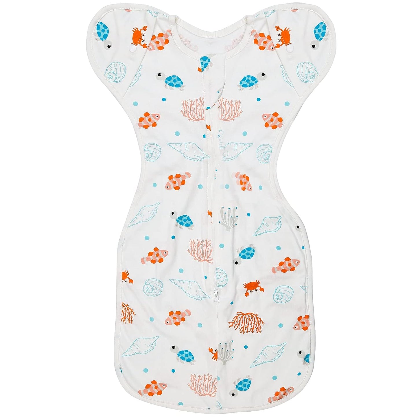 Baby Transitional Swaddle Sleep Sack - Swaddles for Newborns, Cuff Removable Arms Up Design, Free Wearable Blankets with 2-Way Zipper, Underwater World (3-6 Month)