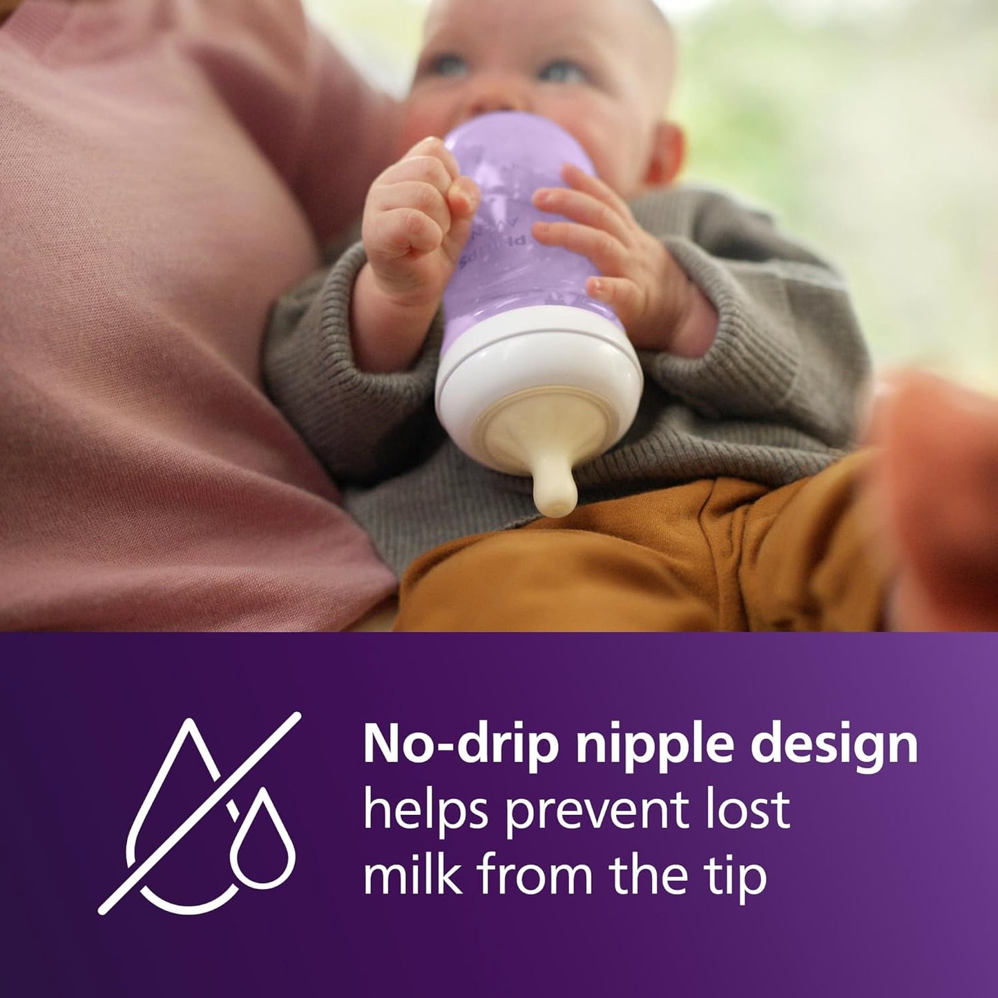 Philips Avent Natural Baby Bottles with Natural Response Nipples (Medium Flow, Flow 3), 9oz, Purple, 4-Pack, SCY903/34
