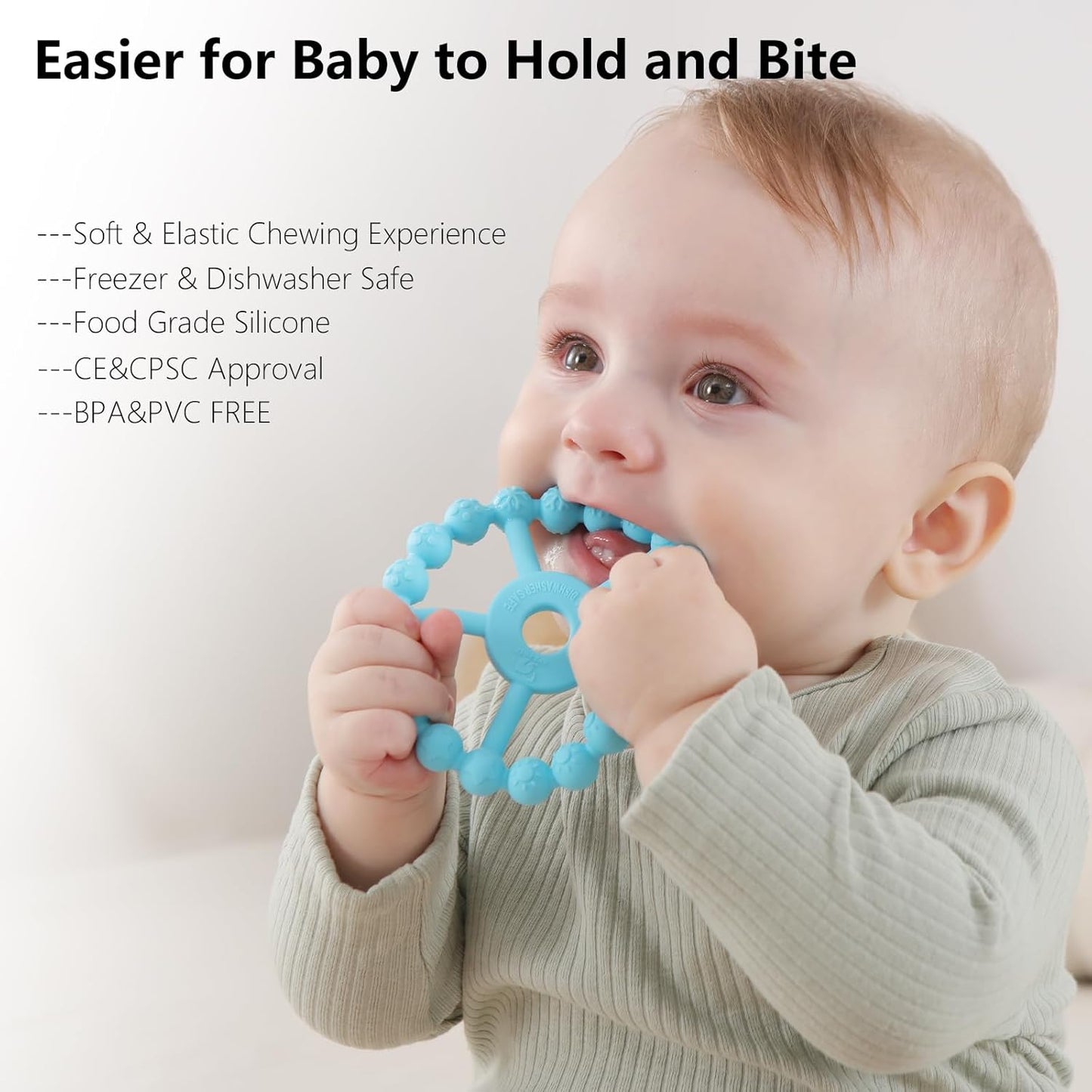 3 Pack Ring Teether Baby Infant Toys, Silicone Teething Ring Toys for Babies 0-6 Months, Seposeve Baby Teethers 6-12 Months 12-24 Months, Easy to Grasp Toy, Teething Relief, Light Purple Green Blue