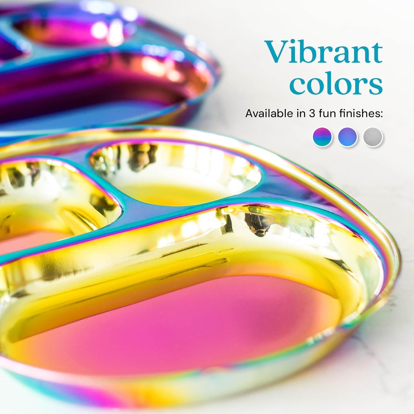 Ahimsa Stainless Steel Plates for Kids - Divided Plates for Toddlers, Pediatrician Designed, Non Toxic Toddler Plate, BPA Free & Dishwasher Safe (Rainbow Set of 4)