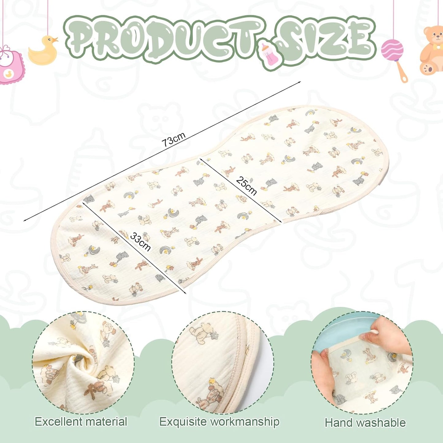 3 Pcs Changing Pad Liners Fits in Peanut Shape Changing Pad Waterproof Diaper Mats Organic Cotton Peanut Mats are Warm on a Baby's Back, Washable Reusable(Bright Style,Green)