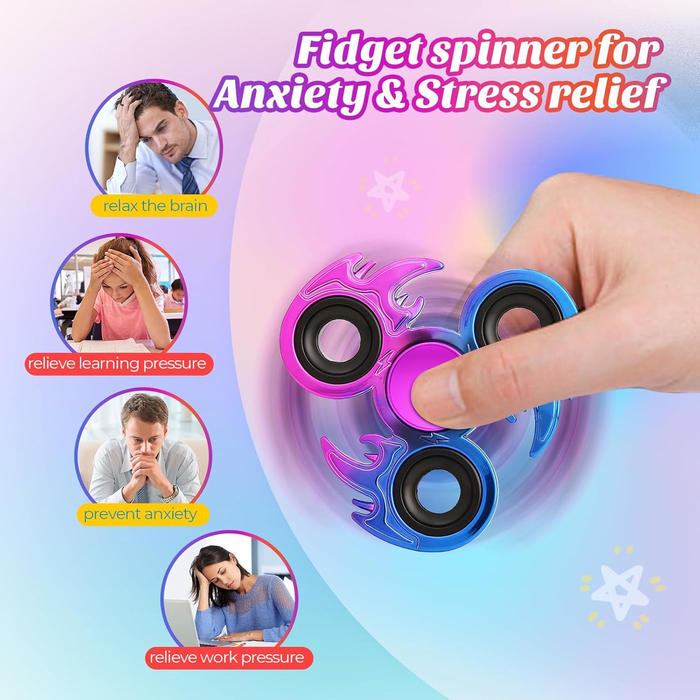2 Pack Fidget Spinners, High Speed Precison Metal Hand Spinners for Focus, Streess Reduction and Boredom, Ideal for Enhancing Concentration and Killing Time