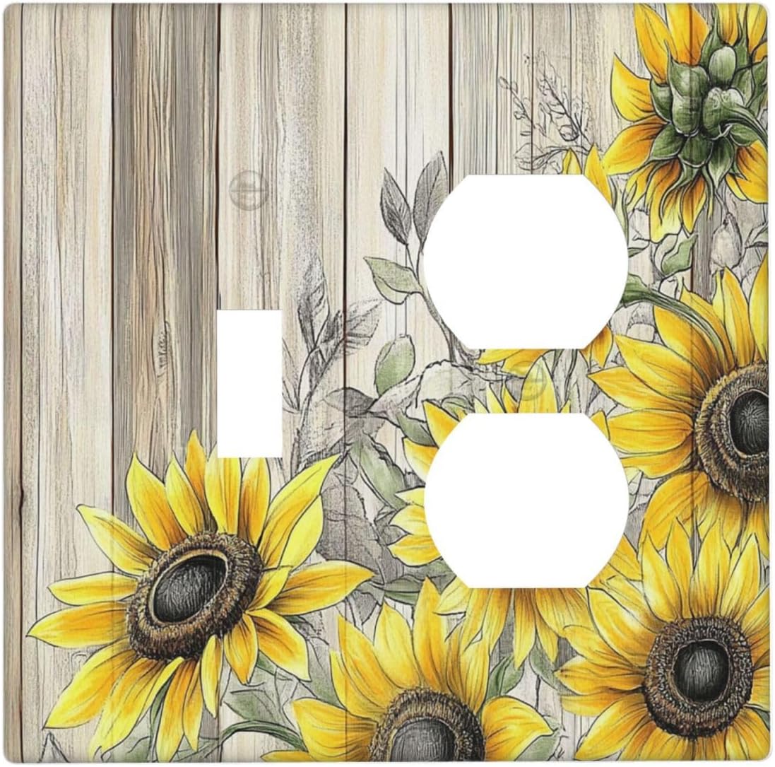 Wallplates Floral Sunflower Rustic Flower Vintage Wood 1 Toggle 1 Duplex Switch Plate Electrical Gfci Faceplate Decorative Light Switch Covers For Farmhouse Cabin Decor