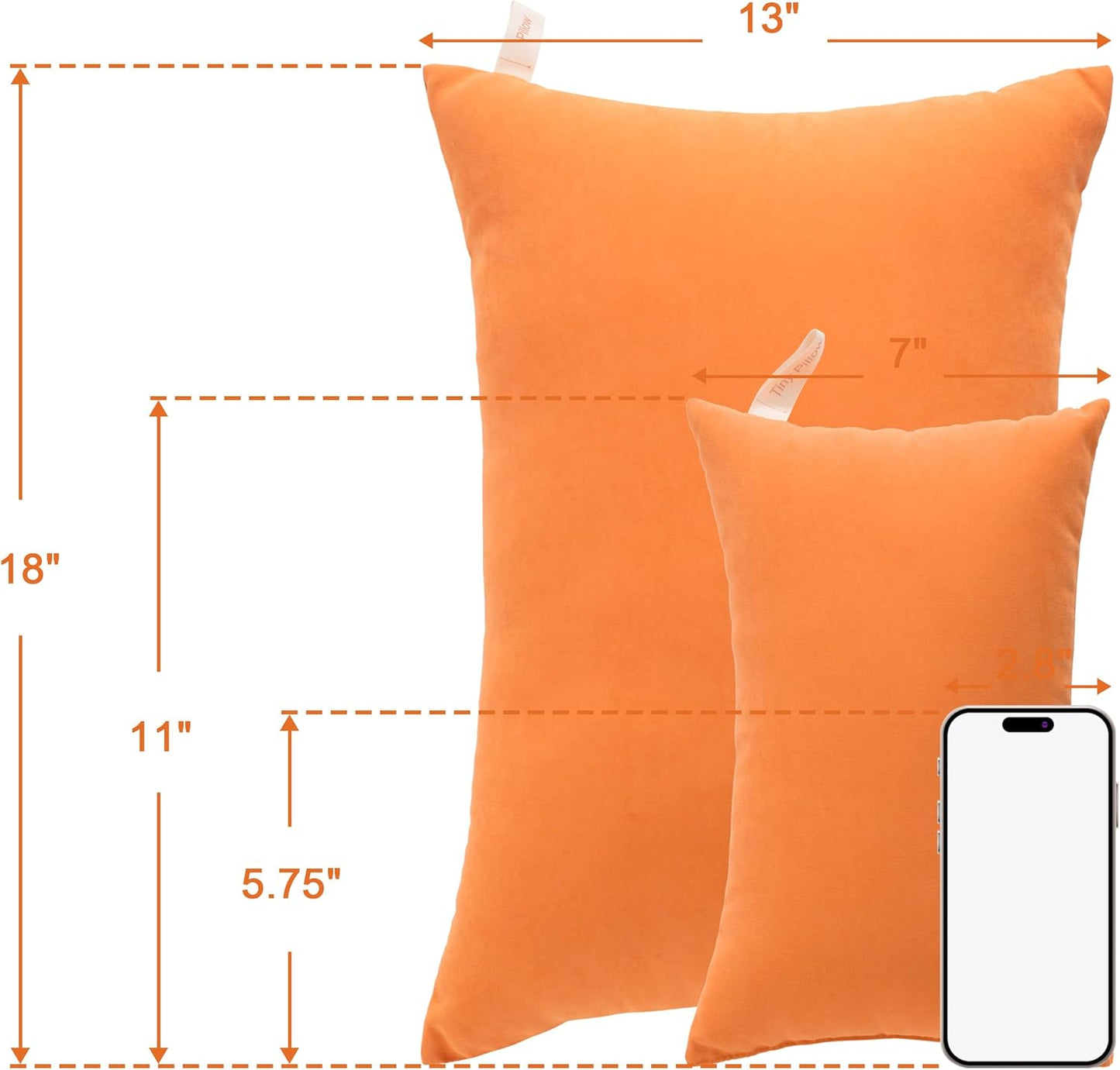 NTBAY Tiny Pillows, Down Alternative 7"x11" Microfiber Mini Pillows for Travel, Pets, Soft Machine Washable Small Pillows for Neck, Wrist, Lumbar and Knee, Orange