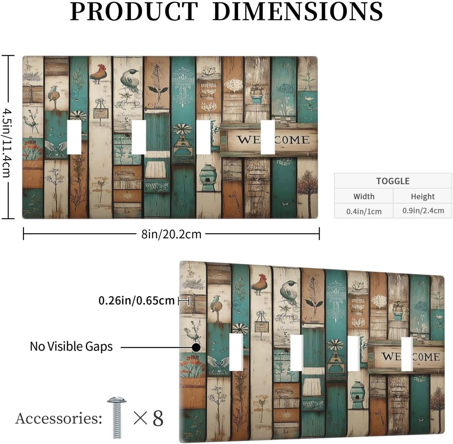 Light Switch Covers Vintage Wood Brown Turquoise Splicing Quad Toggle Electrical Faceplate 4 Gang Wall Plate Decorative Switch Plates For Farmhouse Cabin Decor