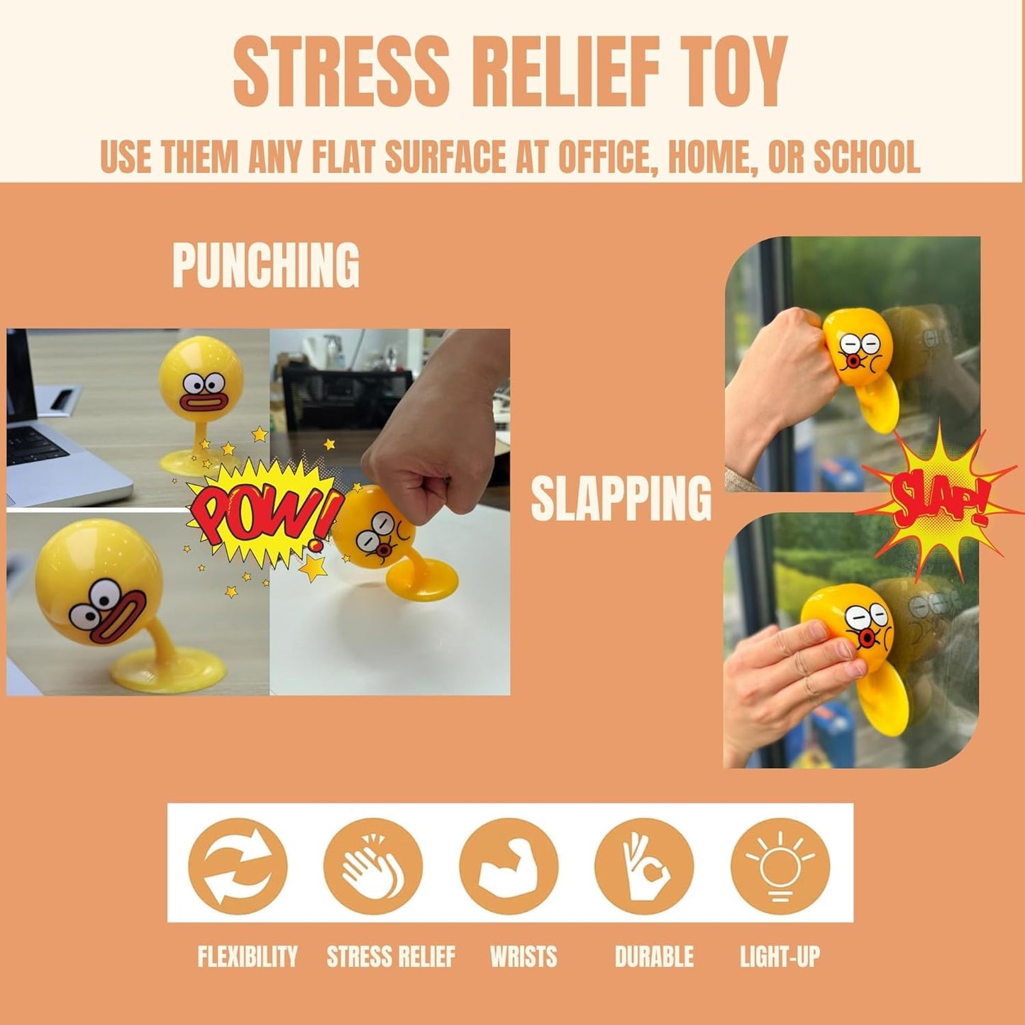 Desktop Punching Bag - 4.41 x 2.76 Inches, Light-Up Stress Relief Toy with Suction Cup Base, Eco-Friendly TPR Material, 4 Facial Expressions - Desk Toy for Anxiety and Fun