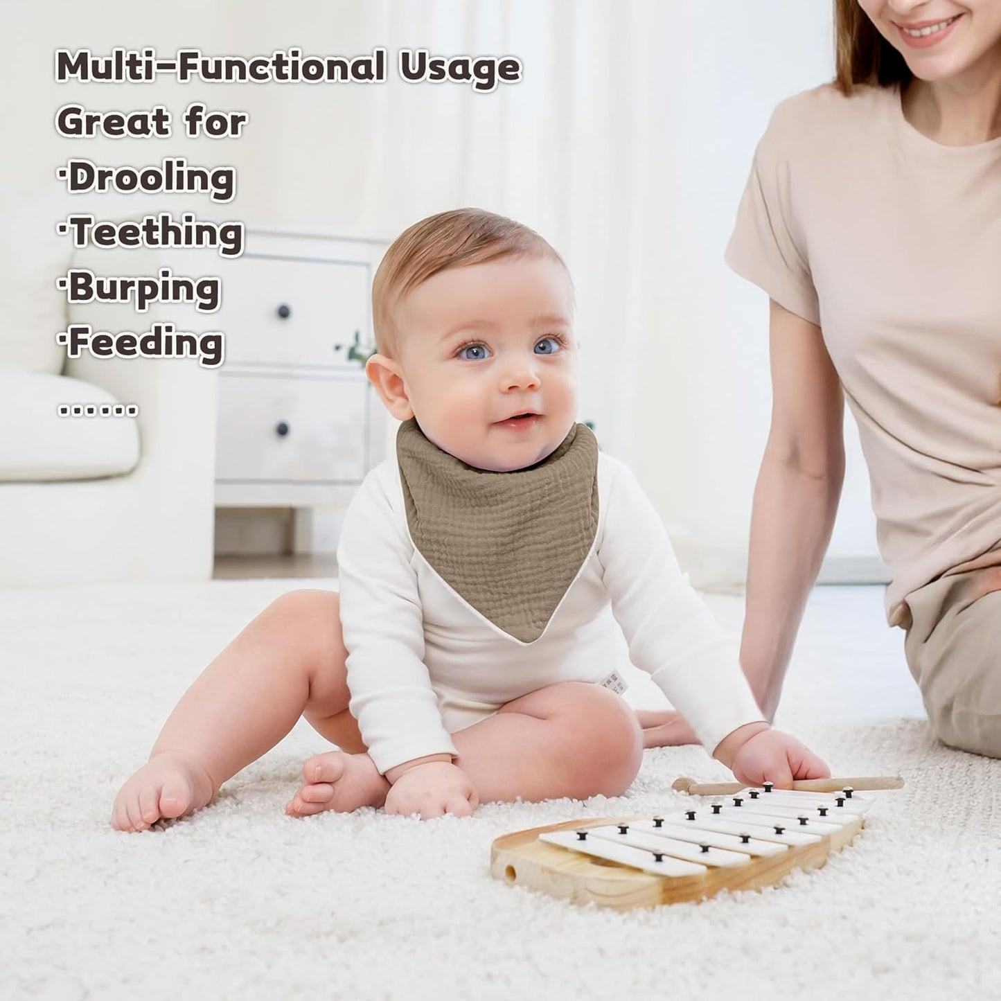 Susurration Muslin Baby Bibs 10Pack Baby Bandana Drool Bibs Soft Adjustable Newborn Bibs for Unisex Baby Girls & Boys (Multicolored)