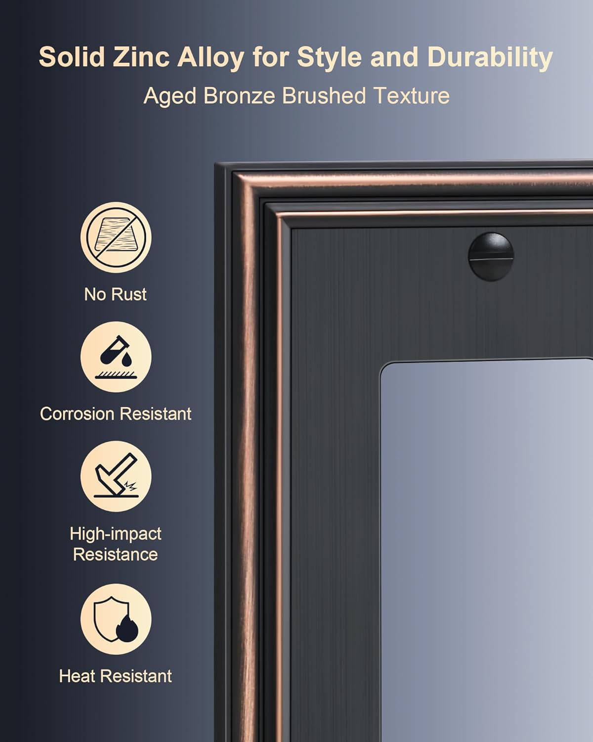 4-Pack Decorator Outlet Cover Plate, Aged Bronze Decorative Switch Plates and Outlet Covers, Durable Zinc Alloy Wall Plates for Electrical Outlets, Receptacle, GFCI Outlet, Dimmer Switch