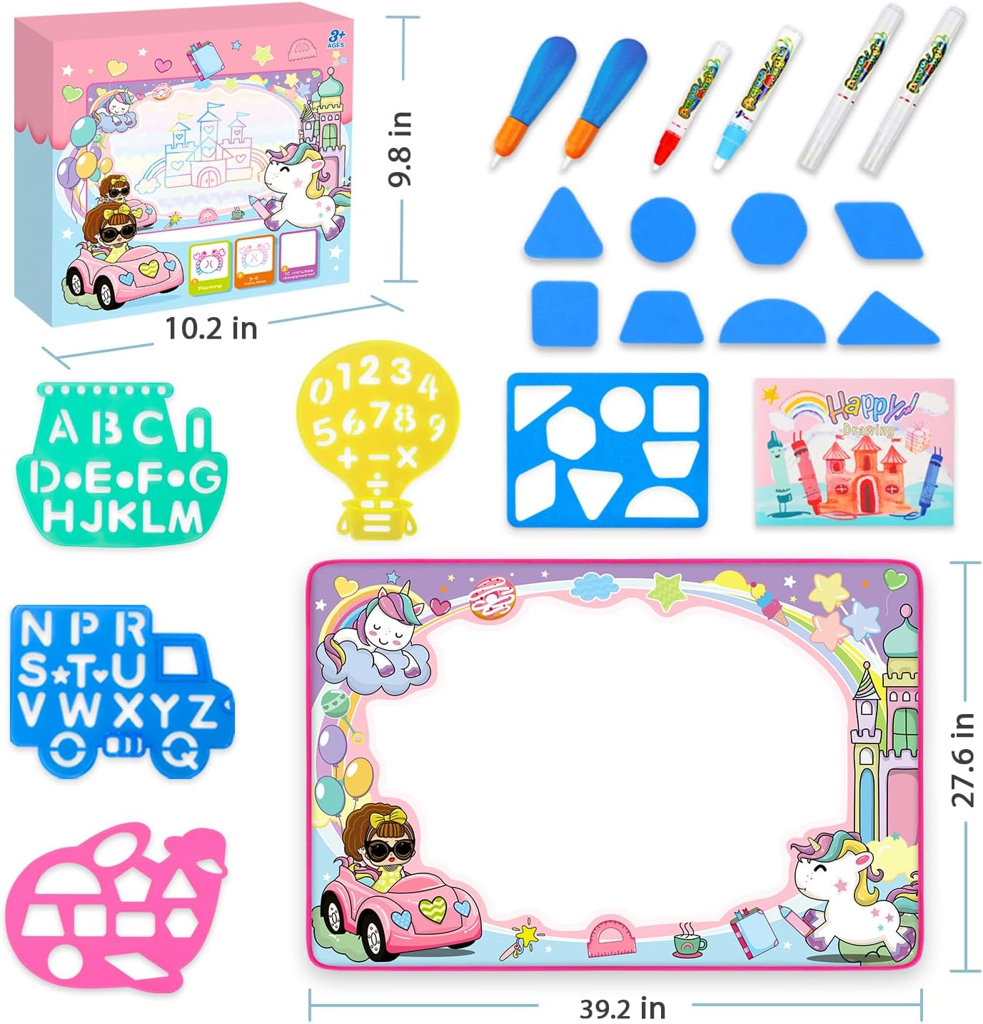 Water Doodle Mat- Kids Painting Writing Doodle Board Toy - Color Drawing Mat Bring Magic Pens Educational Toys for Age 3 4 5 6 7 8 9 10 Year Old Girls Boys Toddler Present