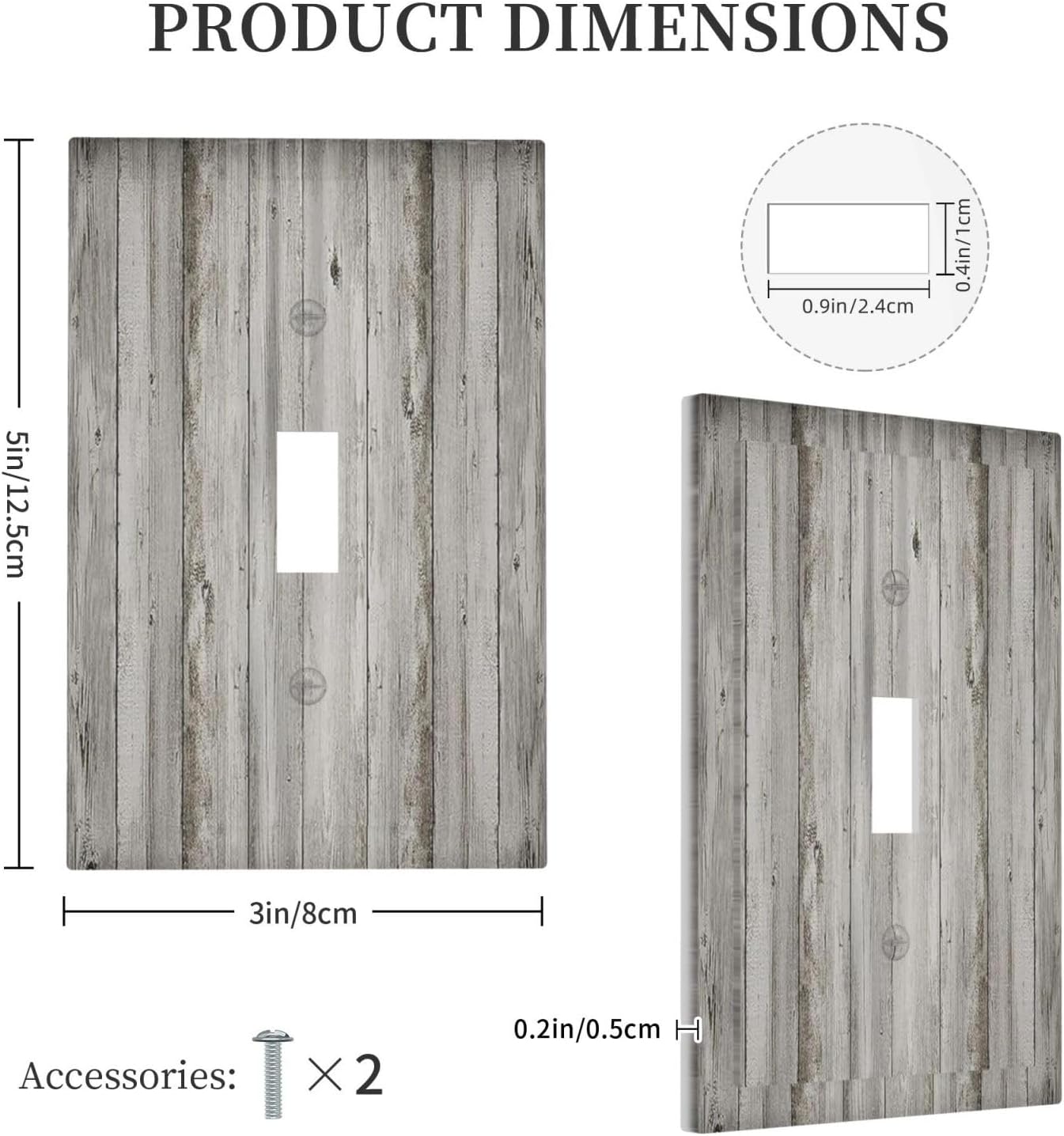 Decorative Light Switch Cover Farmhouse Rustic Grey Barn Door Wood 1 Gang Single Toggle Device Electrical Faceplate Switchplates Decorator Outlet Wall Plate for Bedroom Cabin Decor