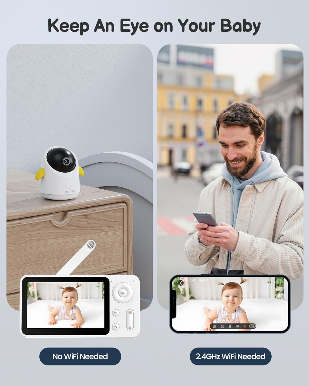 Baby Monitor with Camera and Audio WiFi/No WiFi: Baby Monitor WiFi Smartphone APP Control NightVision 4.3' Screen Smart Video Baby Monitor with Remote PTZ 2-Way Talk Motion & Cry Alert(Only 2.4G WiFi)