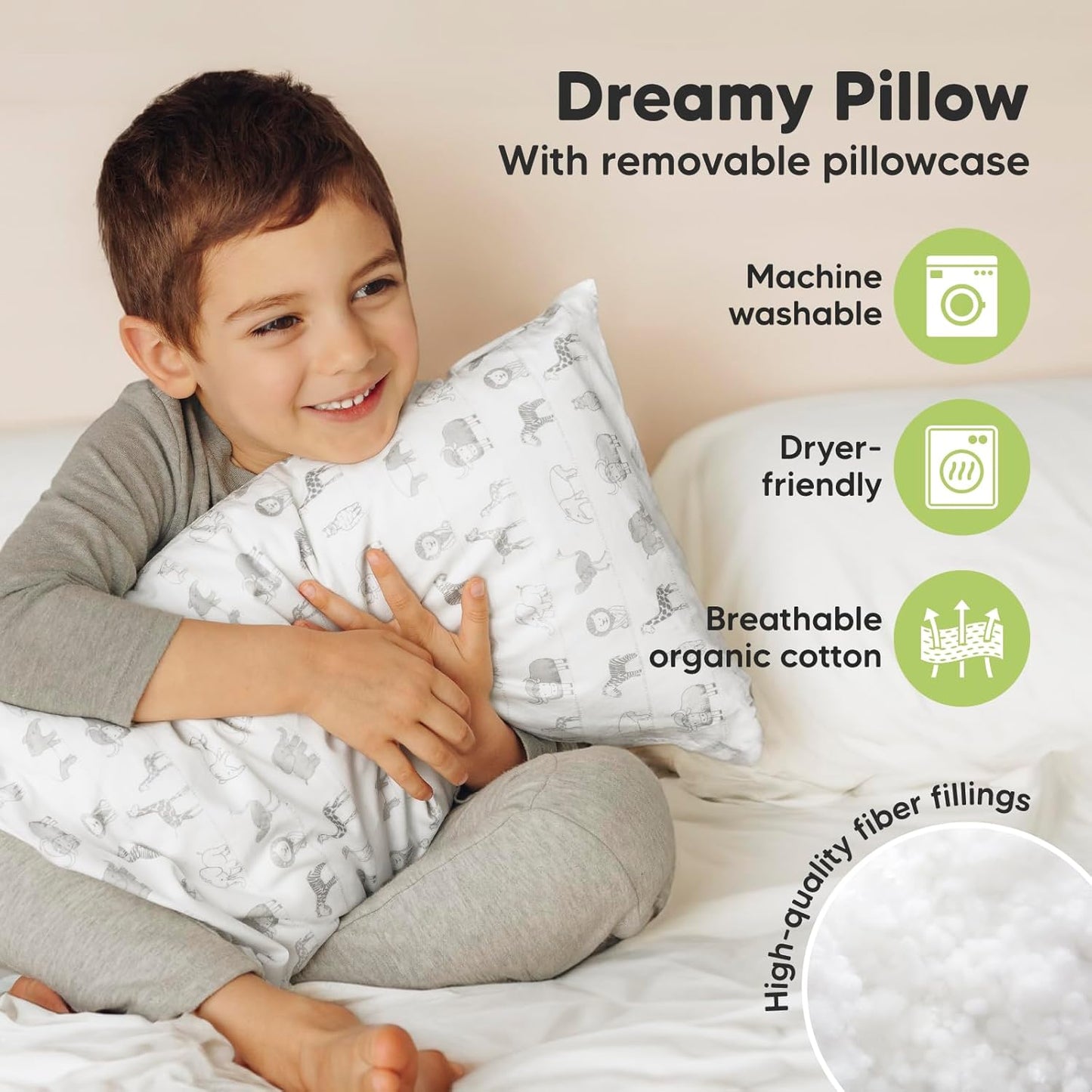 Toddler Pillow with Pillowcase - 10x18 My Little Dreamy Kids Travel Bed Pillows for Sleeping, Organic Cotton Small Pillowcase, Soft & Breathable, Machine Washable, Toddlers 2-5 Years Old (Savannah)