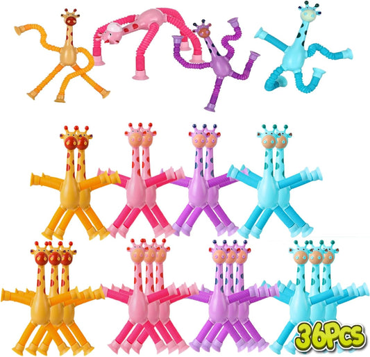 36PCS Telescopic Suction Cup Giraffe Toy,pop Tubes,Toys for Kids,Toddler Travel Toys,Toddler Sensory Toys,figette Toys,Fidget Toys for Kids,Treasure Box prizes,Small Toys for Kids prizes