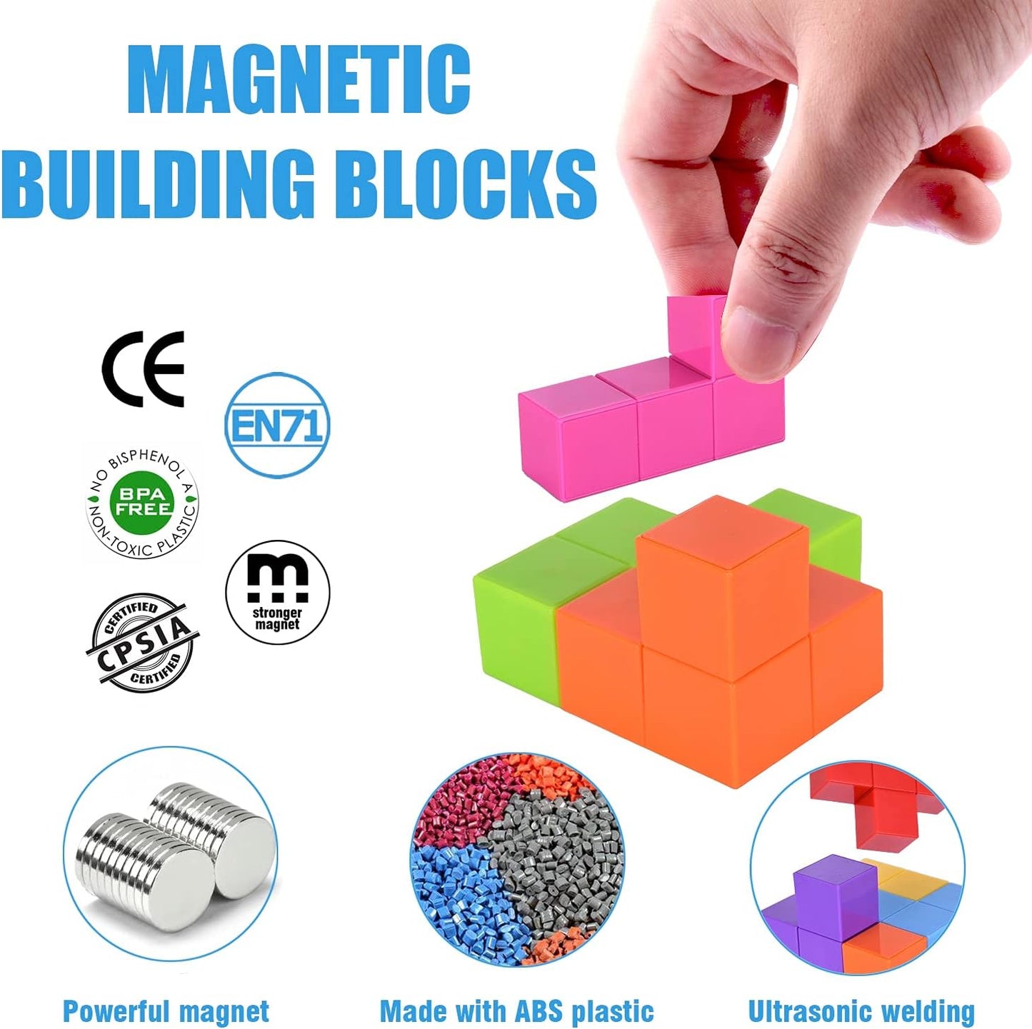 WorWoder Kids Magnetic Building Blocks Magic Magnetic 3D Puzzle Cubes, Set of 7 Multi Shapes Magnetic Blocks with 54 Guide Cards, Intelligence Developing and Stress Relief Fidget Toys for Kids(Pink)