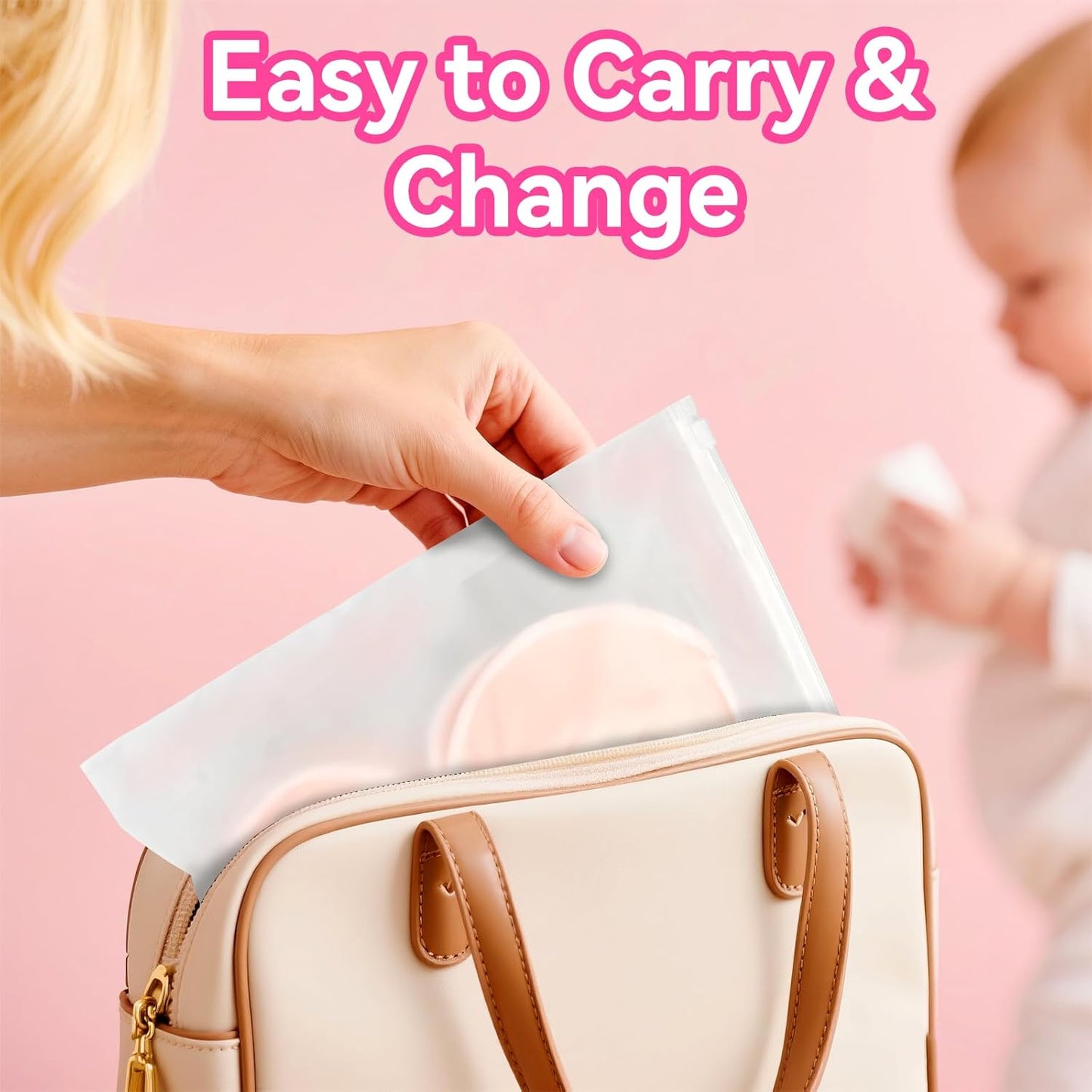 Nursing Pads Reusable, 14 Count Super Absorbent and Keep Dry Breast Pads for Leaking Milk Breastfeeding Moms Essentials (Beige,15cm/5.91in)