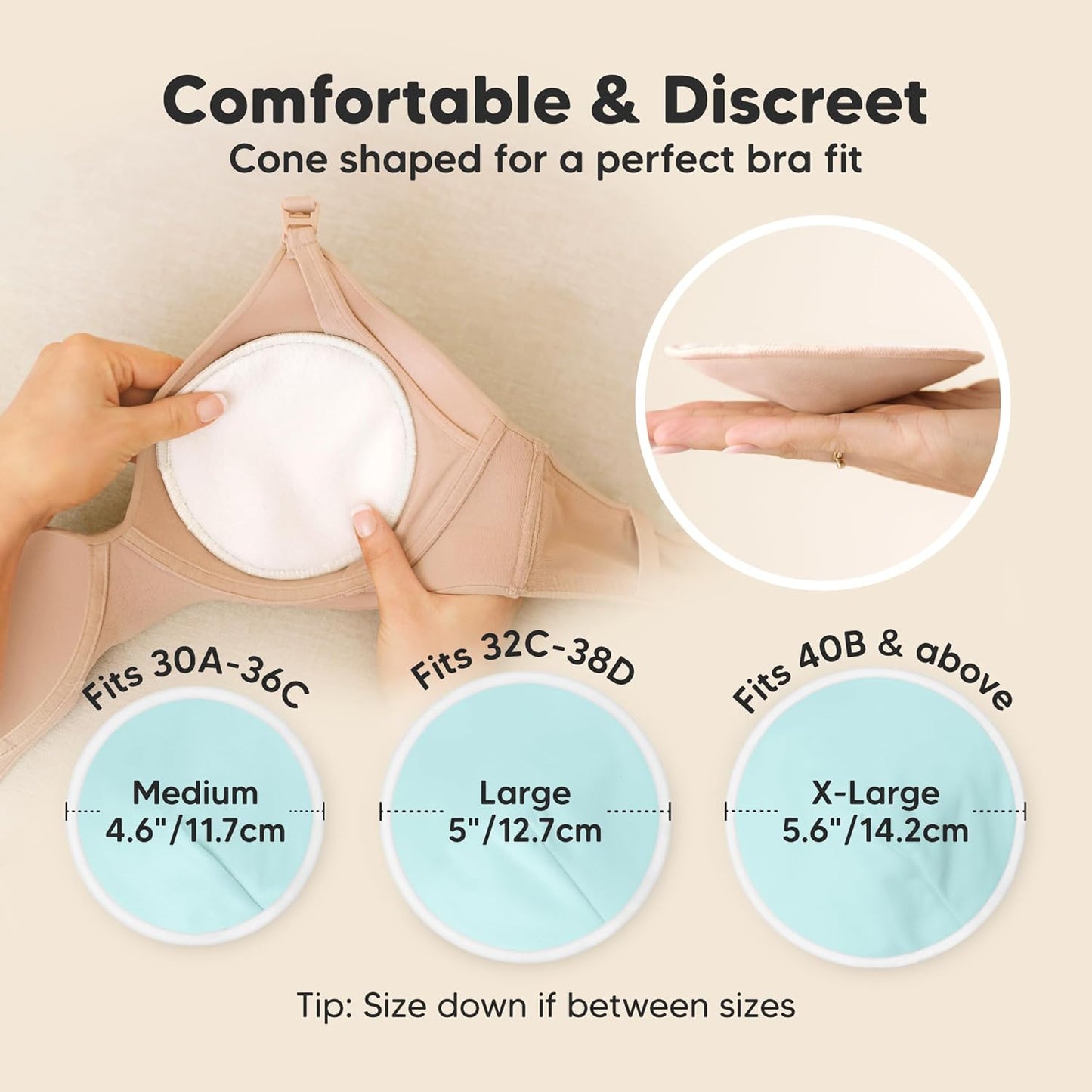 Organic Nursing Pads - 14 Washable Viscose Derived from Bamboo Breastfeeding Pads, Wash Bag, Reusable Breast Pads for Breastfeeding, Nipple Pads for Breastfeeding Essentials(Pastel Touch, L 4.8")