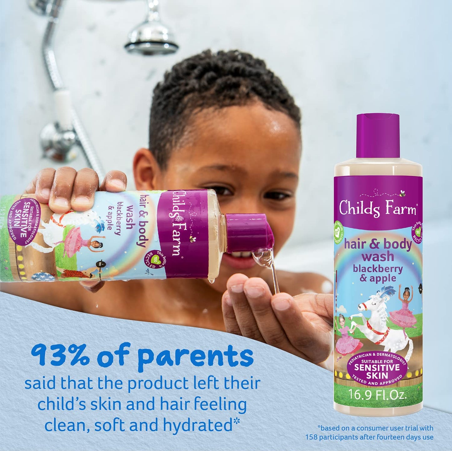 Childs Farm, Kids Hair & Body Wash for Dry, Sensitive Skin, Blackberry & Organic Apple, Gently Cleanses, Vegan, Cruelty-Free, 16.9 fl oz