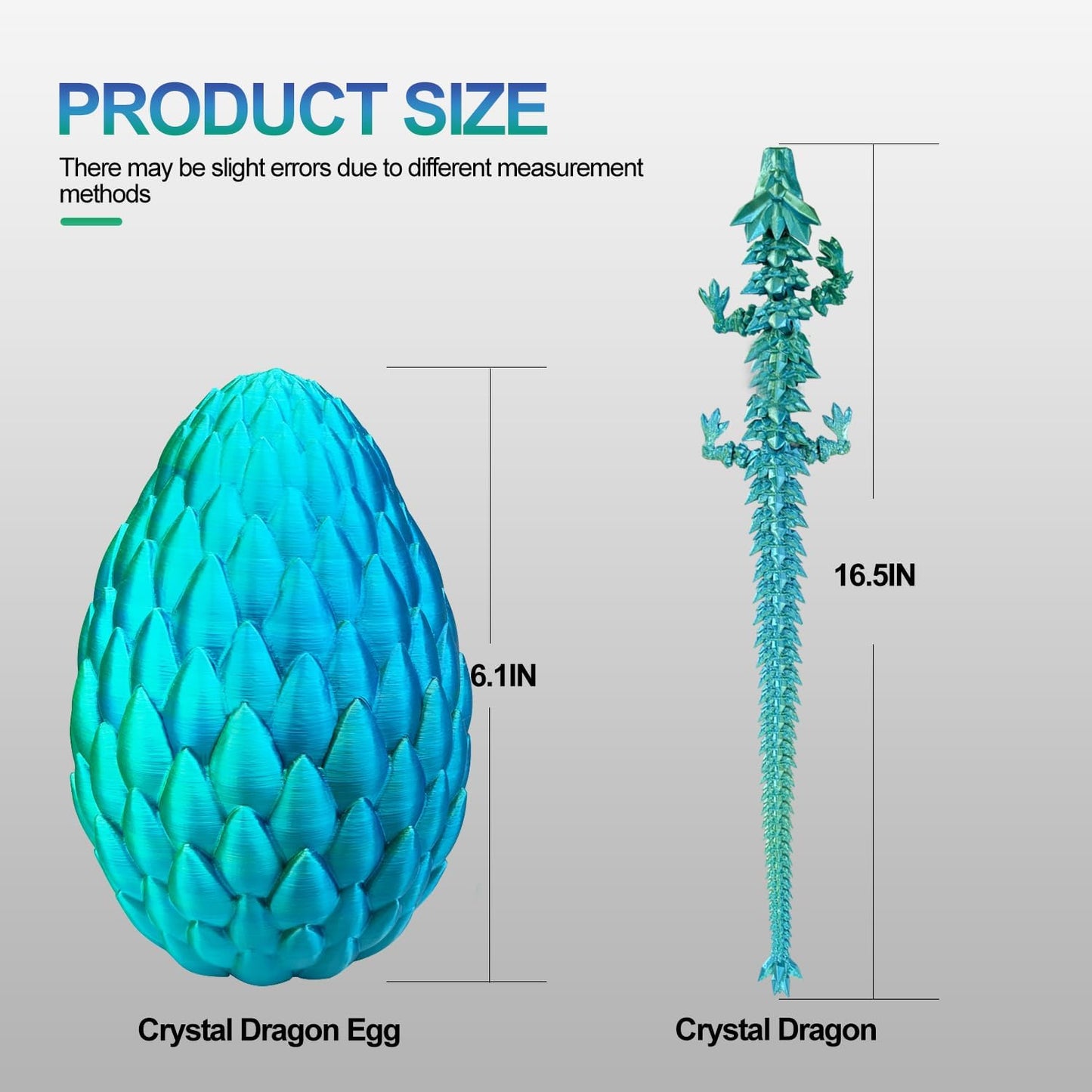 Dragon Eggs with Dragon Inside, 16.5 Inch Large 3D Printed Dragon Egg Articulated Dragon Crystal Dragon Executive Desk Toys Fidget Toy for Autism/ADHD (Green Purple Copper, with Egg)
