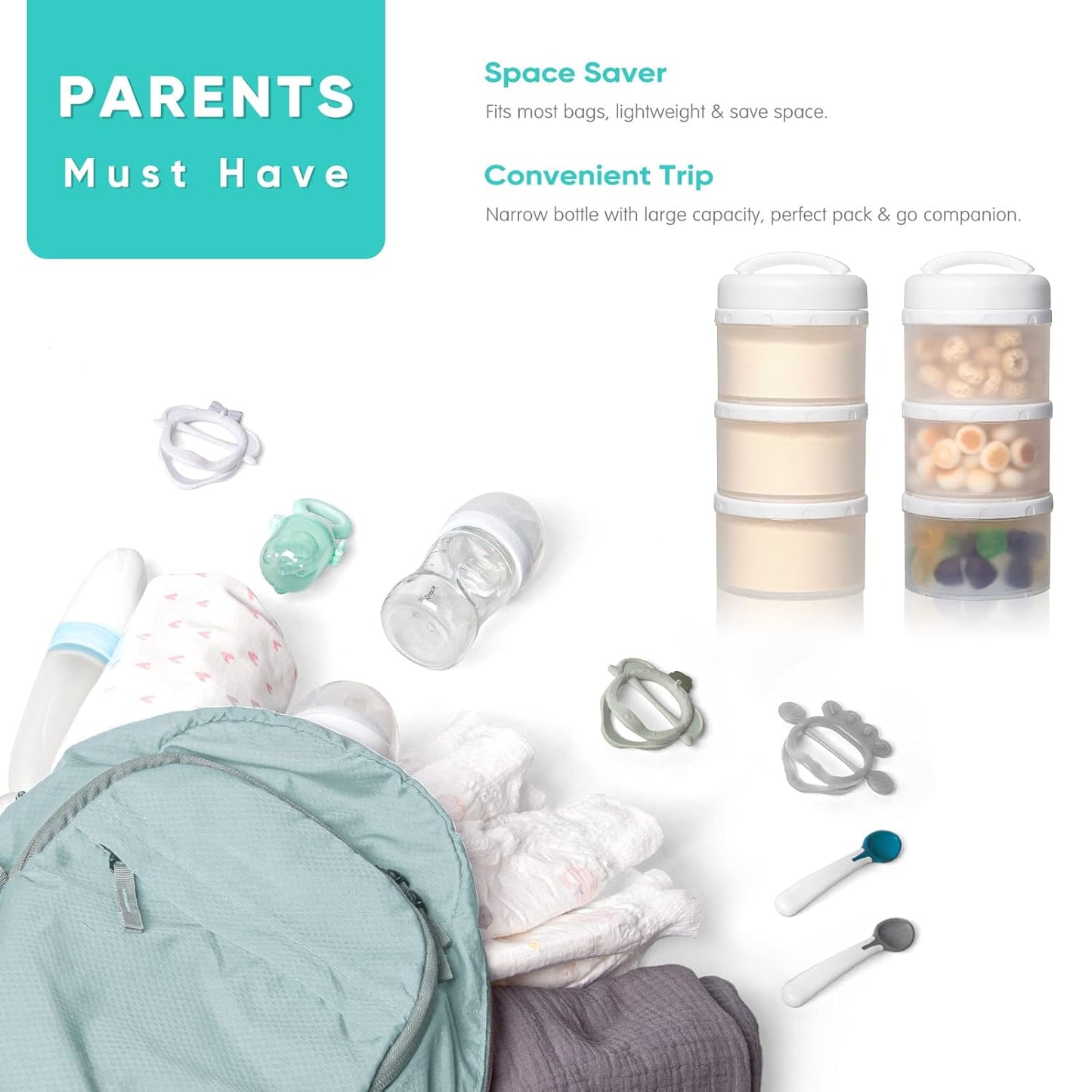 Termichy Stackable Formula Dispenser Portable Milk Powder Container, 2 Pack, White