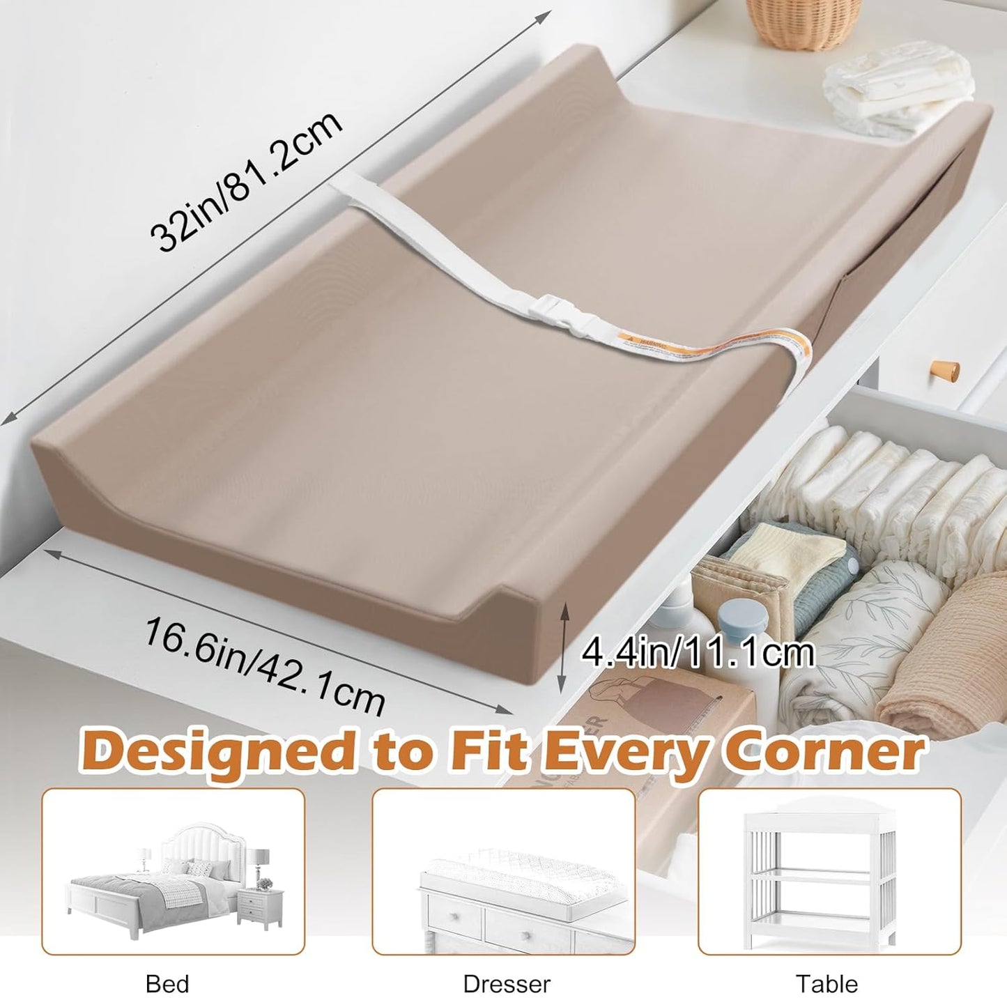 Vegan Leather Baby Changing Pad, Waterproof & Wipeable Soft Diaper Changing Mat 32“ x 16.6" Comfortable Infant Changing Station for Dresser & Table