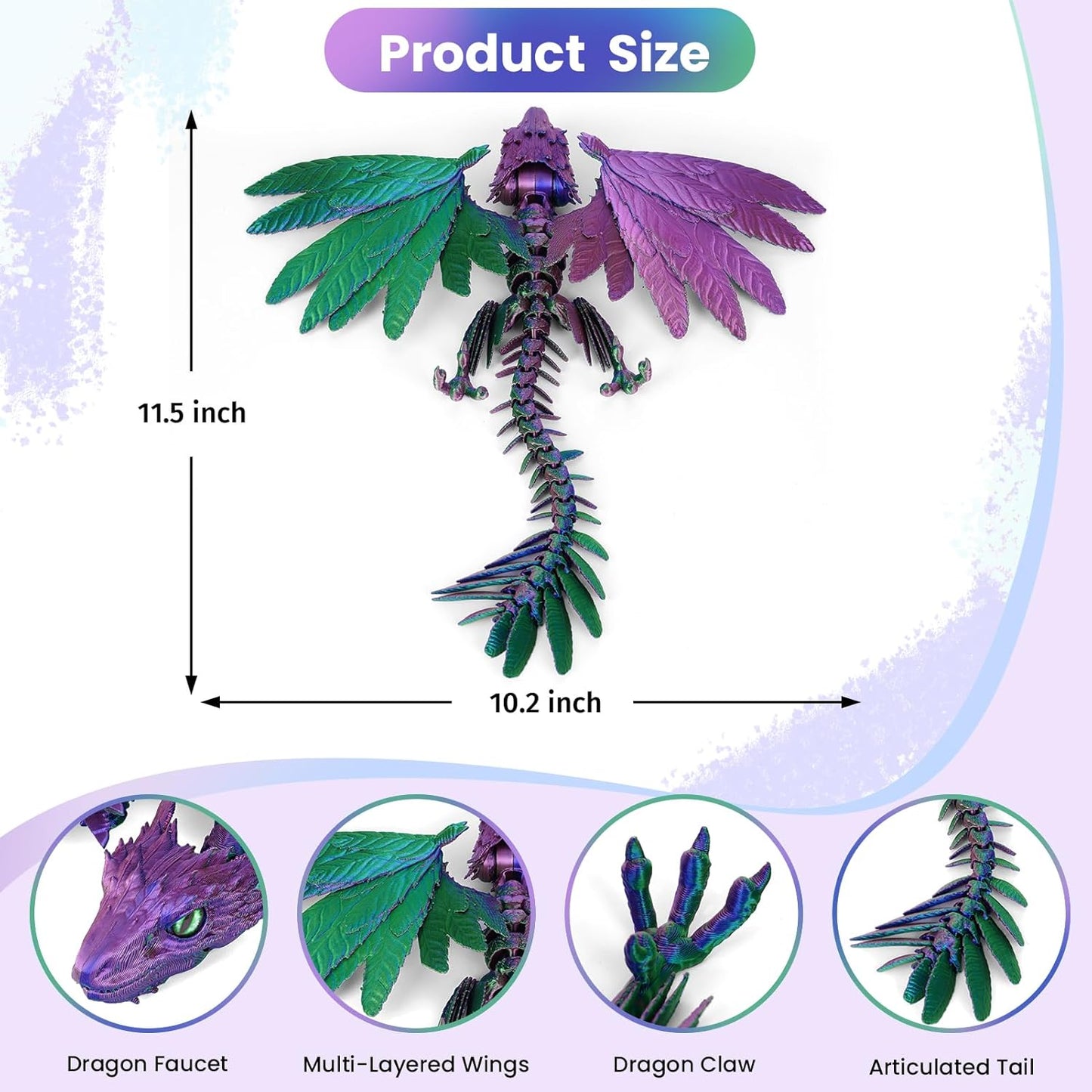 3D Printed Dragon with Egg,3D Printed Animals Toy,3D Printed Flexible Dragons,Crystal Dragon Fidget Toys,Full Articulated Dragon Crystal Dragon ,Adults Fidget Toys for Autism ADHD,Home Office Decor