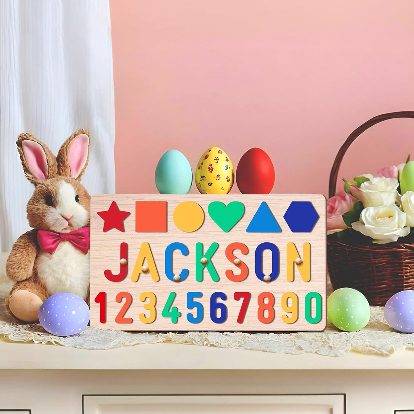 Personalized Name Puzzle for Kids, Personalized Baby Gifts Name Puzzles for Toddlers 1-3, 1st Birthday for Girls & Boys Wooden Alphabet & Shape Puzzle Montessor Toys for Kids